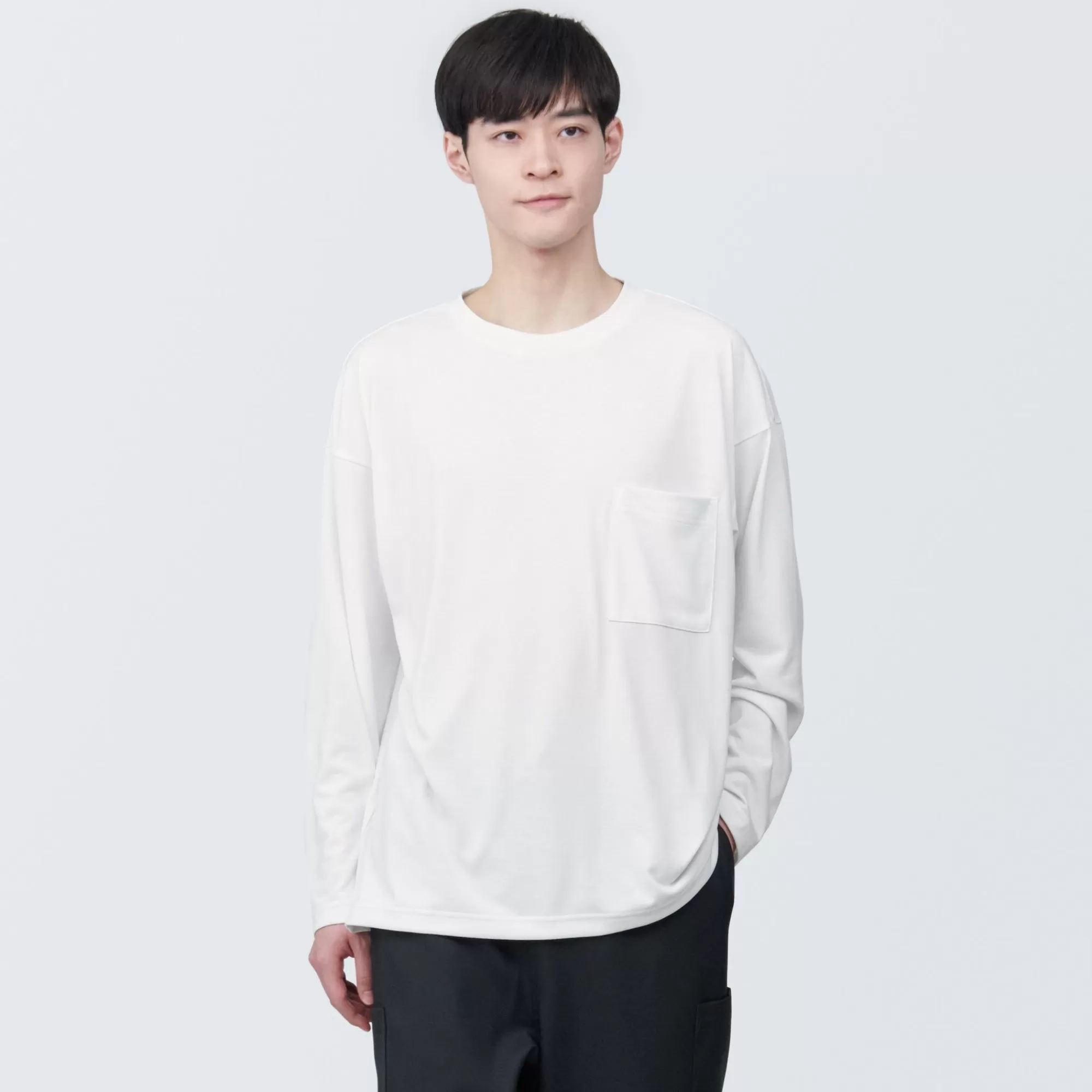 MUJI Labo Unisex Easy-Clean Quick Dry Crew Neck Long Sleeve T-Shirt Fashion