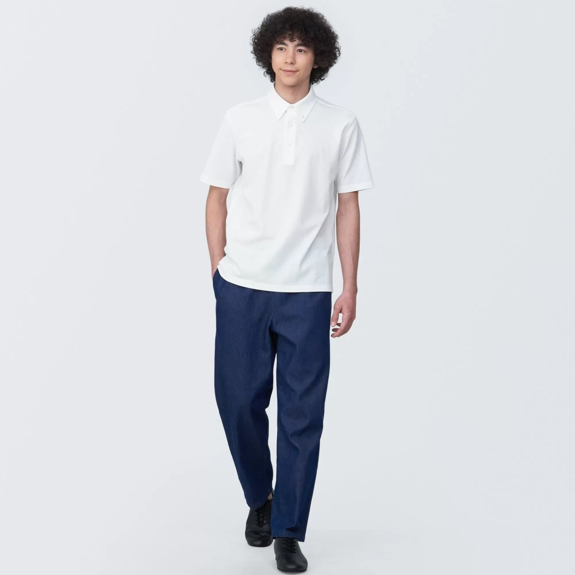 MUJI Men'S Cool Touch Pique Button Down Short Sleeve Polo Shirt Discount