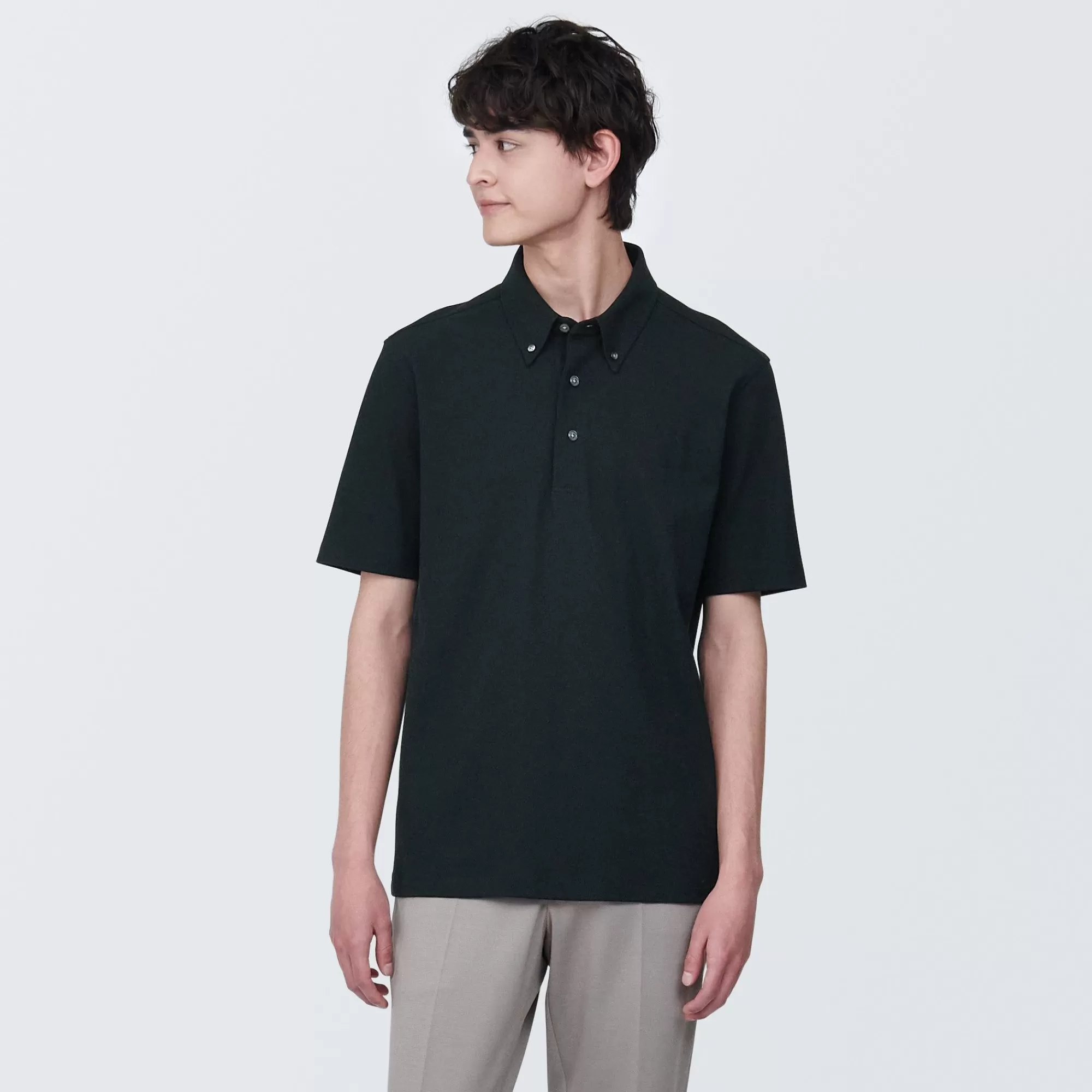 MUJI Men'S Cool Touch Pique Button Down Short Sleeve Polo Shirt Discount