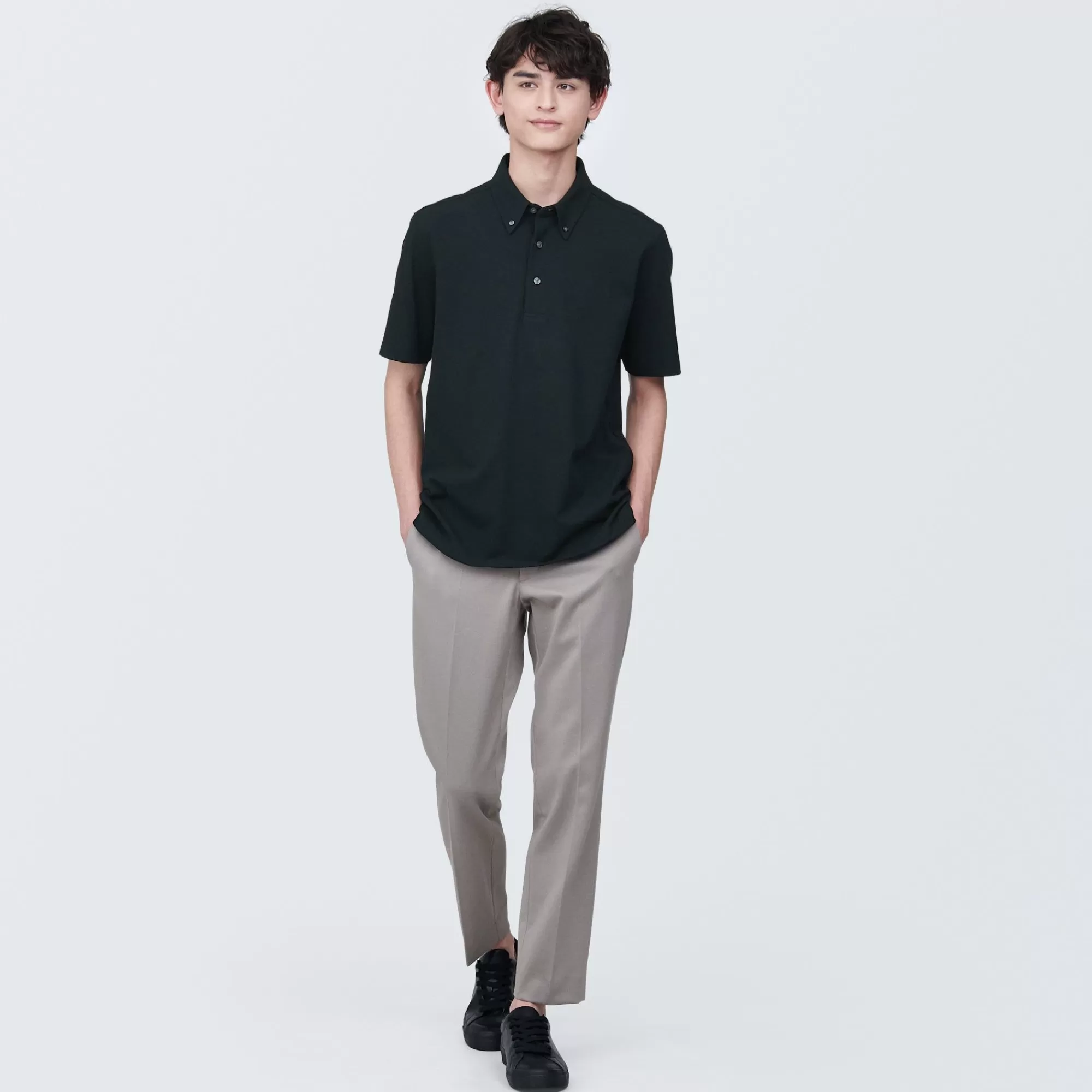 MUJI Men'S Cool Touch Pique Button Down Short Sleeve Polo Shirt Discount