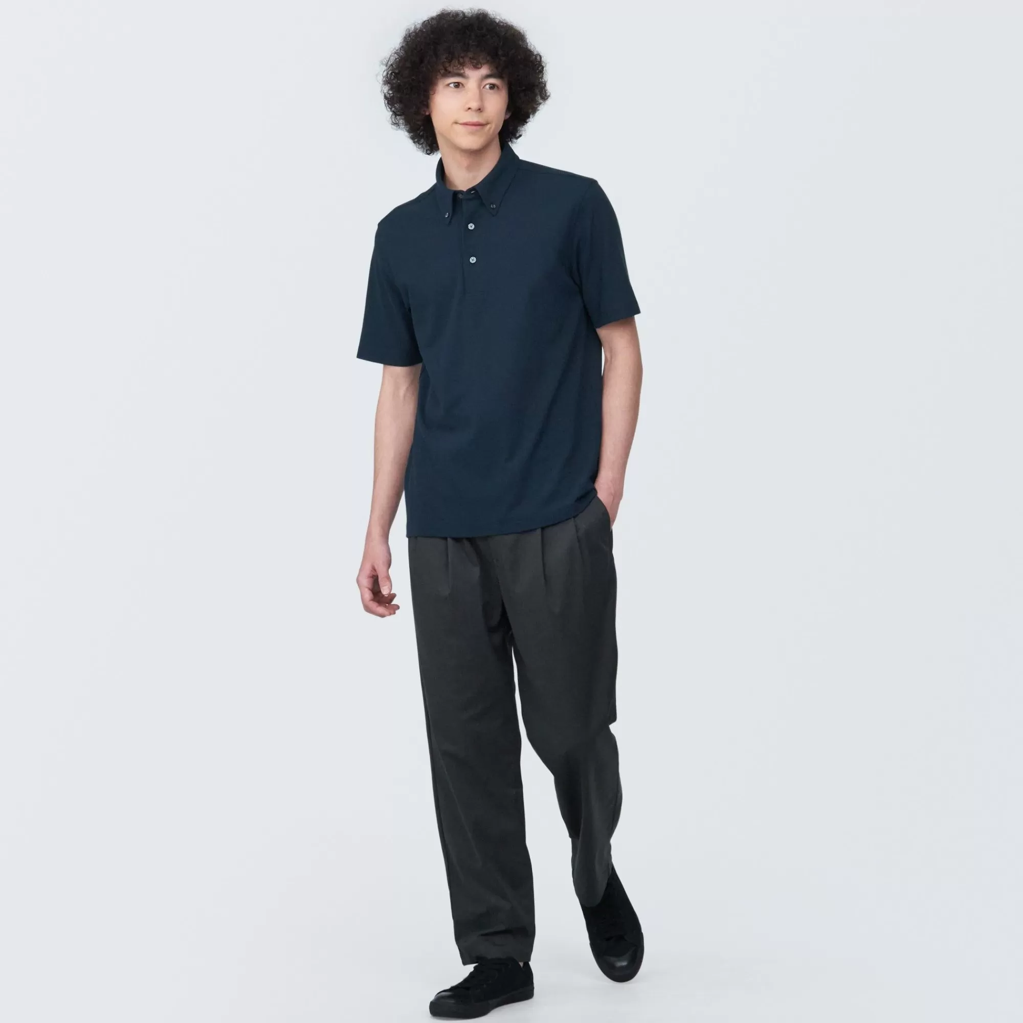 MUJI Men'S Cool Touch Pique Button Down Short Sleeve Polo Shirt Discount