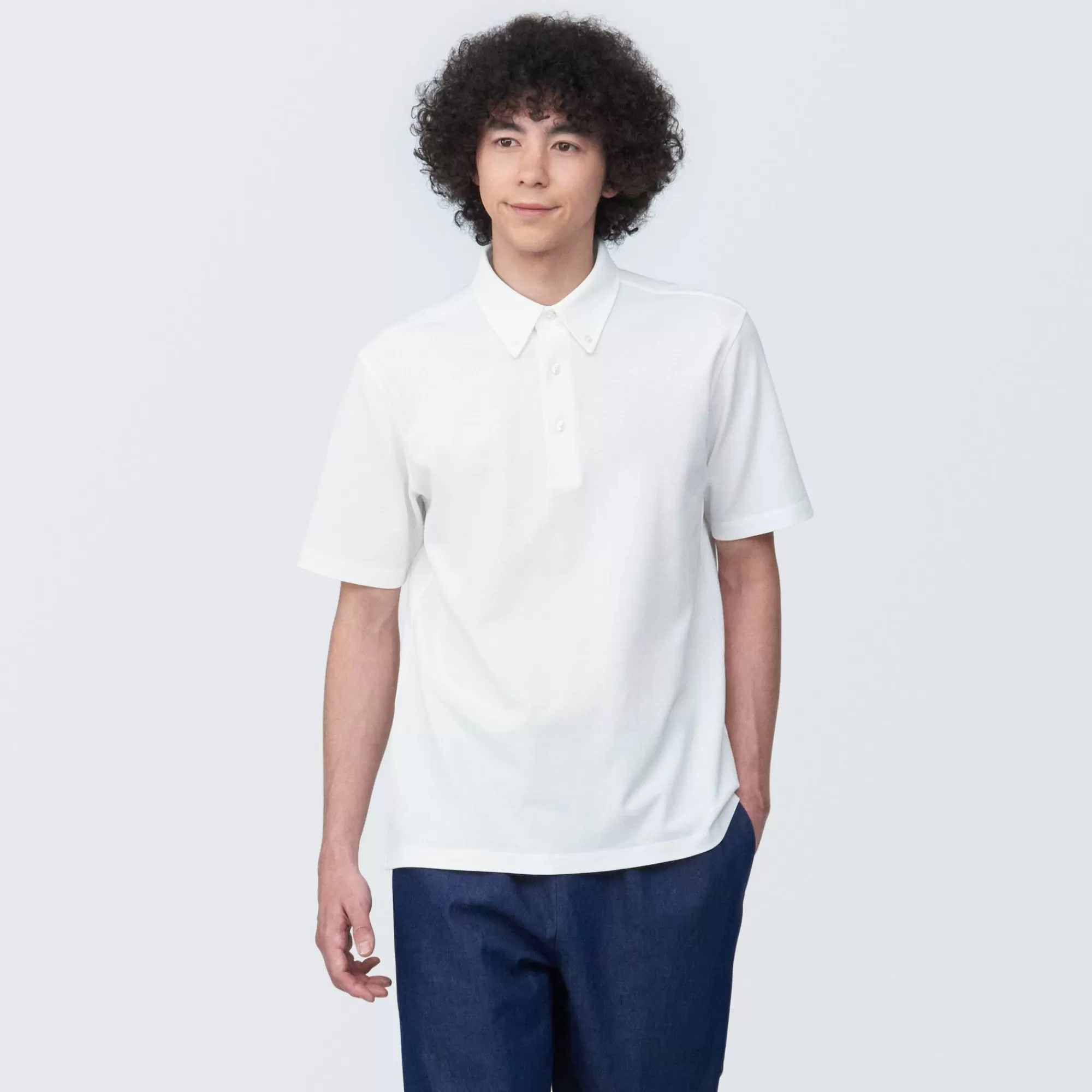 MUJI Men'S Cool Touch Pique Button Down Short Sleeve Polo Shirt Discount