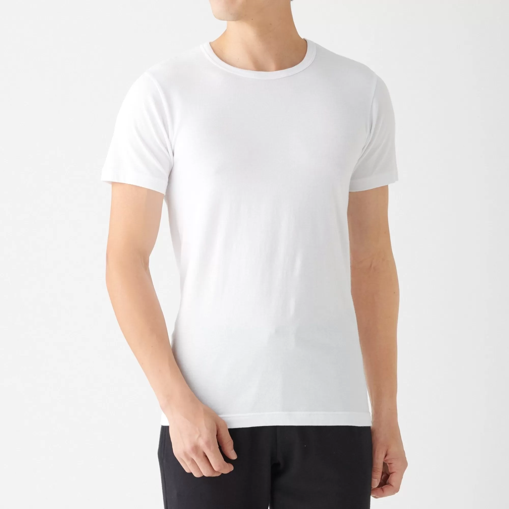MUJI Men'S Heat Generating Cotton Crew Neck Short Sleeve T-Shirt Hot