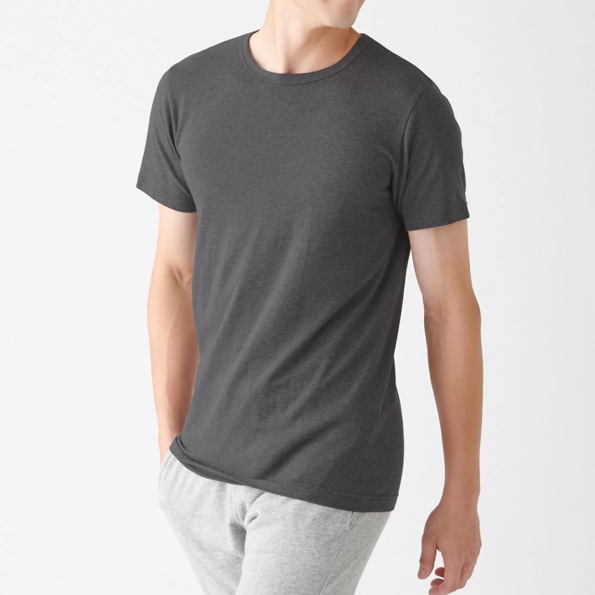 MUJI Men'S Heat Generating Cotton Crew Neck Short Sleeve T-Shirt Hot