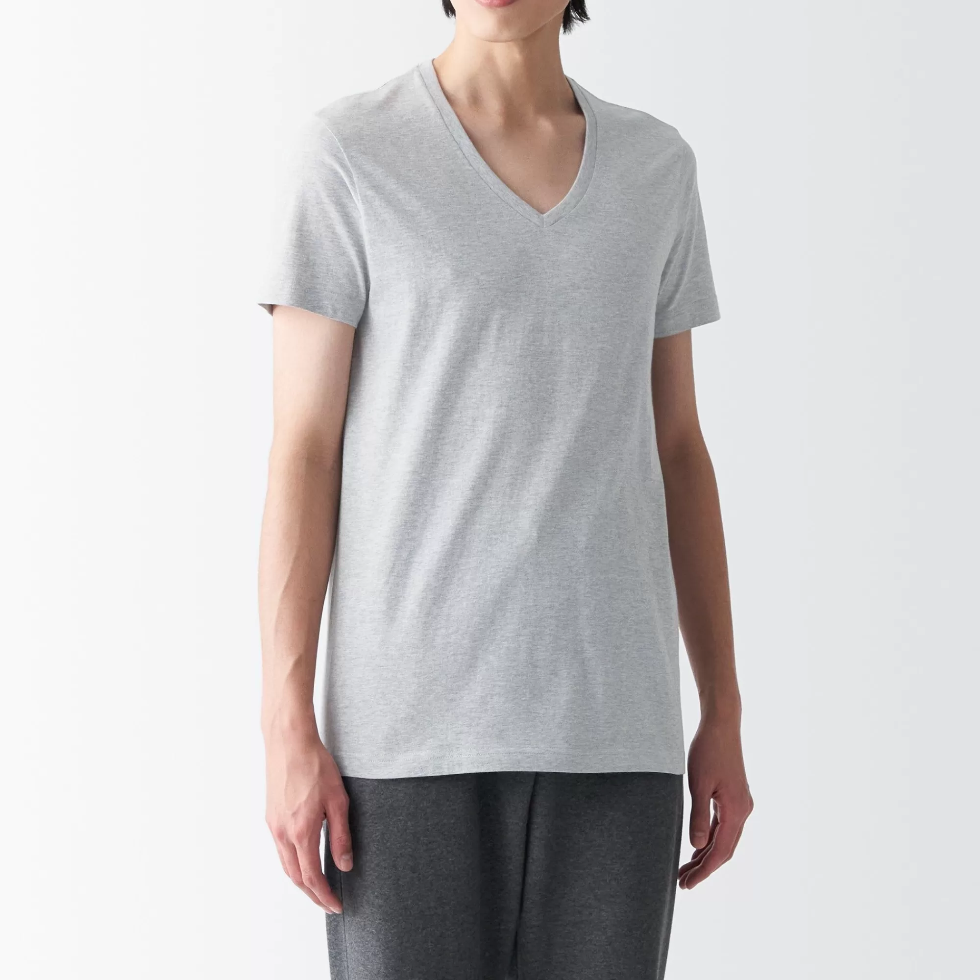 MUJI Men'S Side Seamless Jersey V Neck Short Sleeve T-Shirt Hot