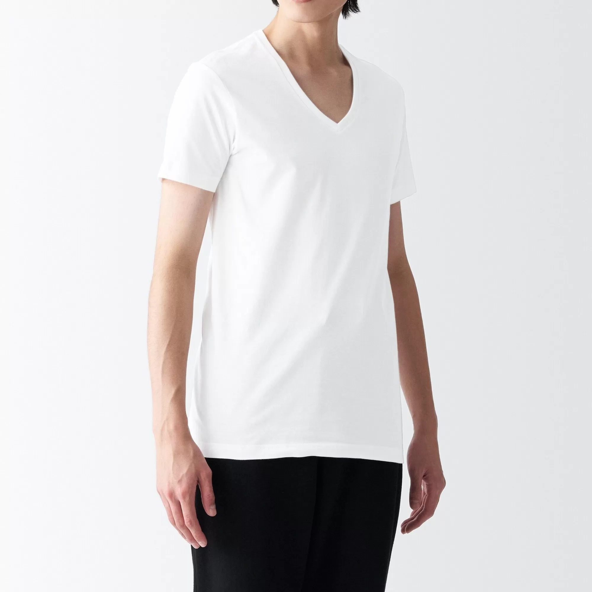 MUJI Men'S Side Seamless Jersey V Neck Short Sleeve T-Shirt White New