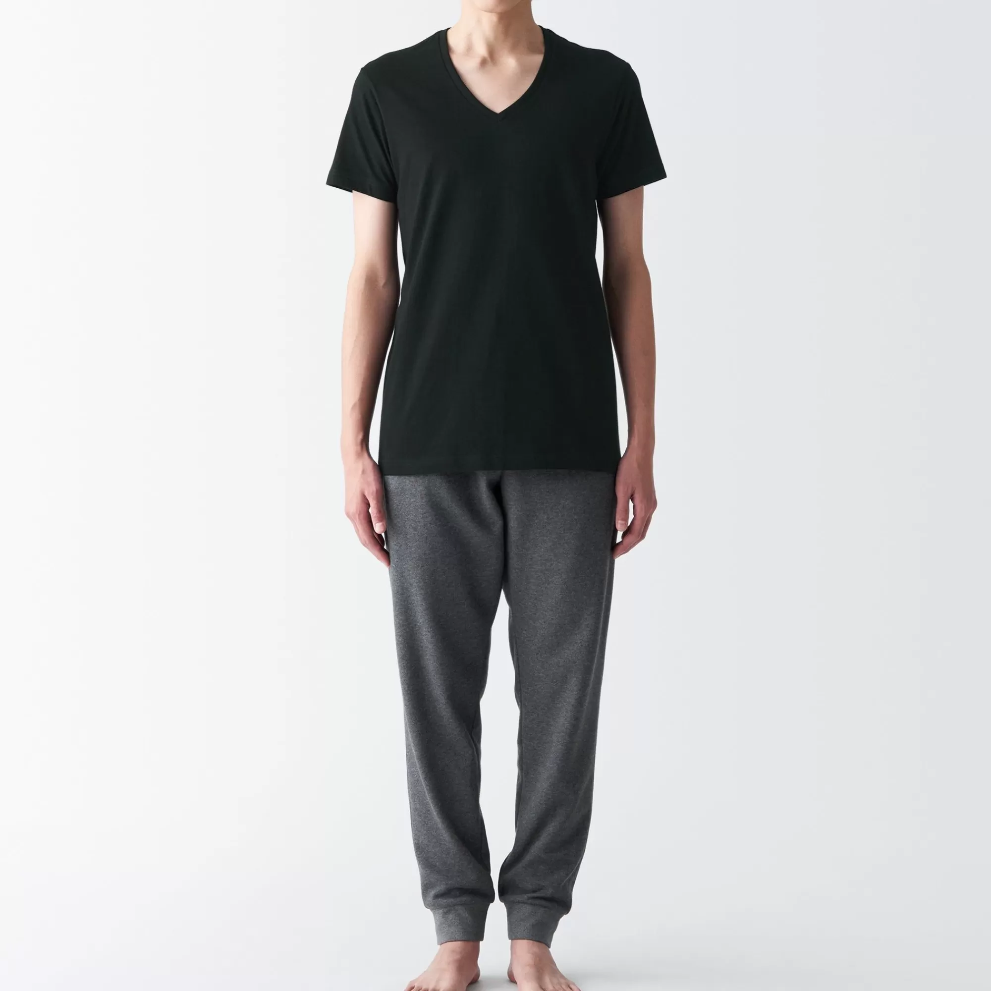 MUJI Men'S Side Seamless Jersey V Neck Short Sleeve T-Shirt Hot
