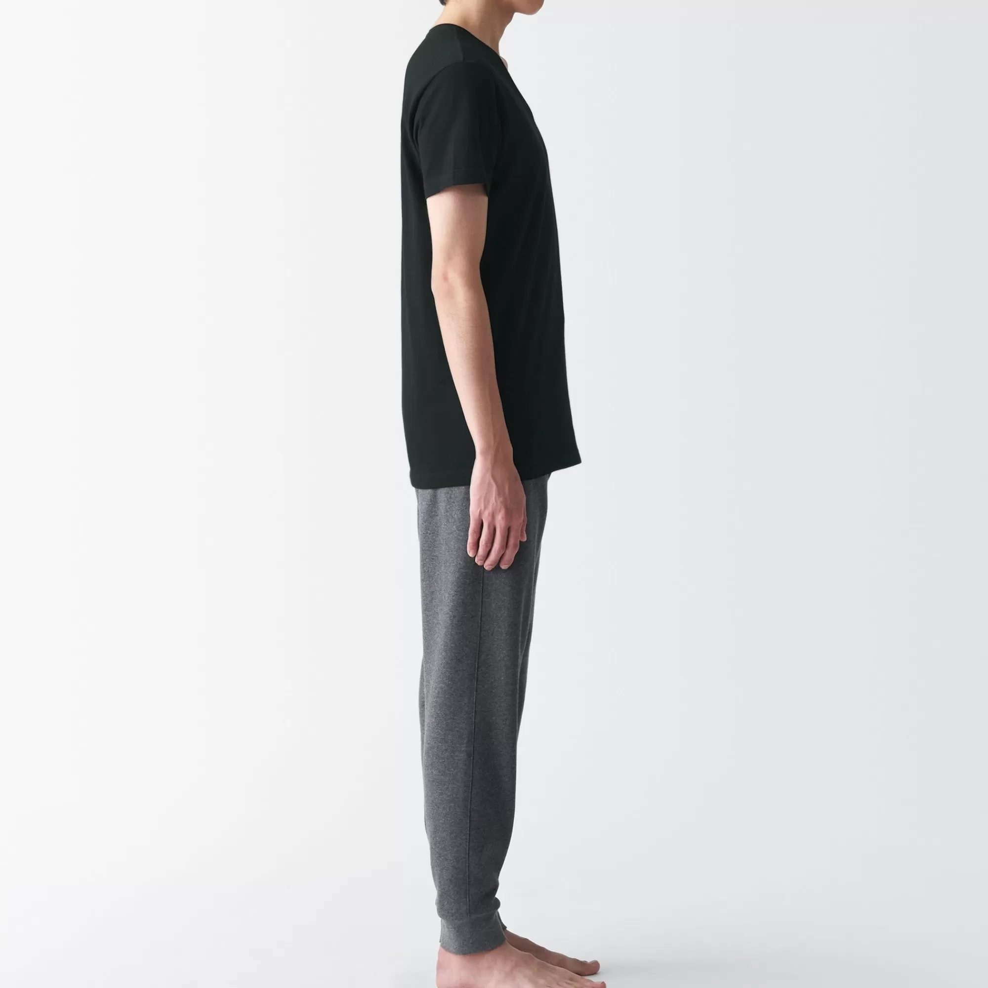 MUJI Men'S Side Seamless Jersey V Neck Short Sleeve T-Shirt Hot