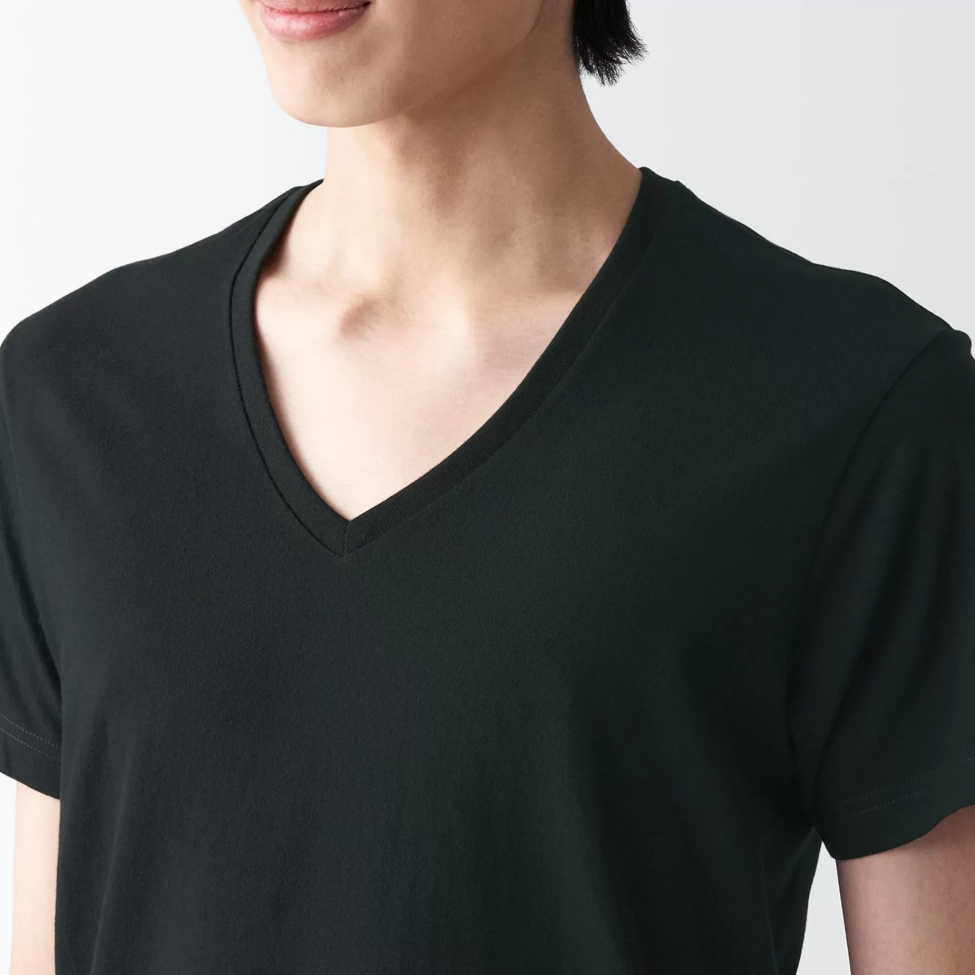 MUJI Men'S Side Seamless Jersey V Neck Short Sleeve T-Shirt Hot