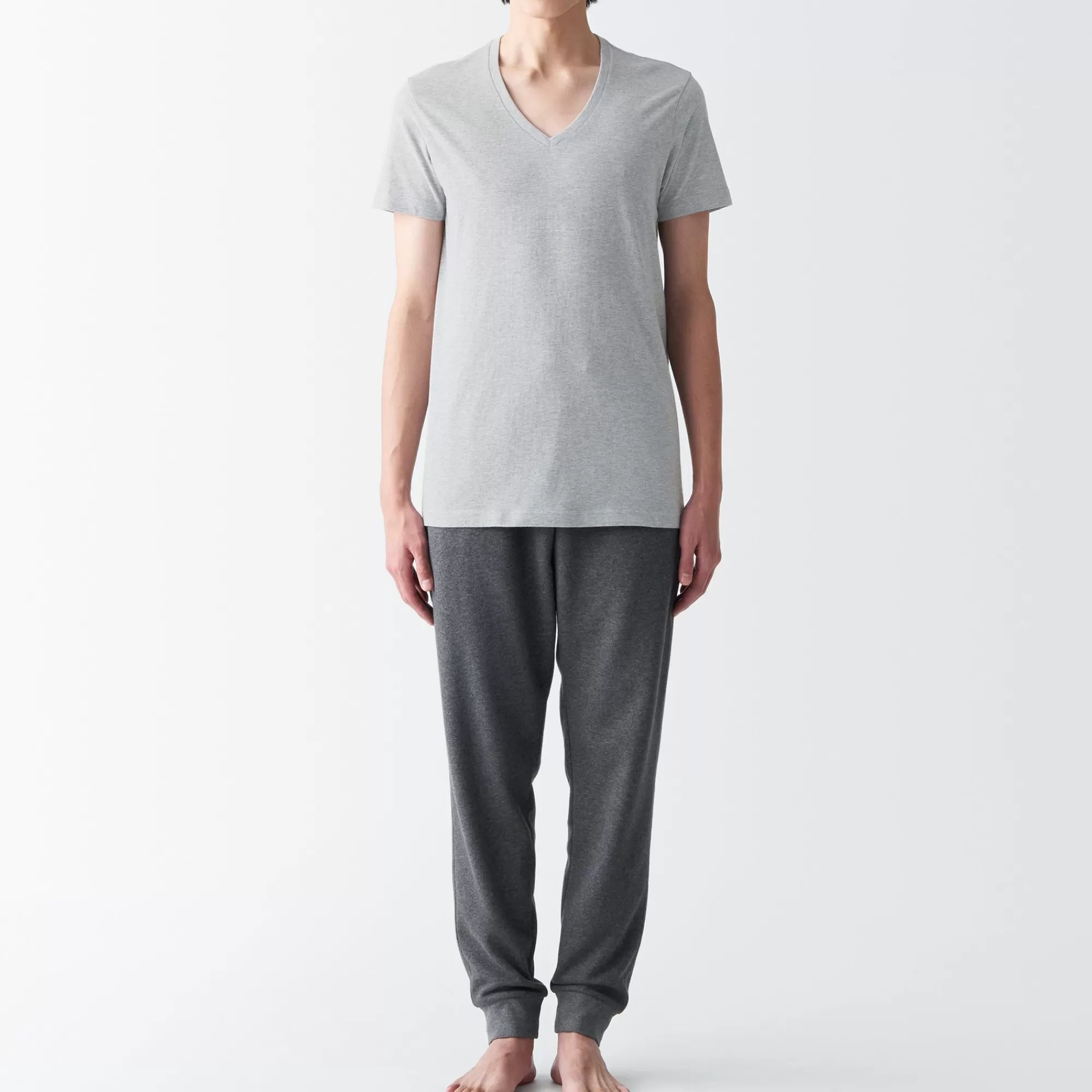 MUJI Men'S Side Seamless Jersey V Neck Short Sleeve T-Shirt Hot
