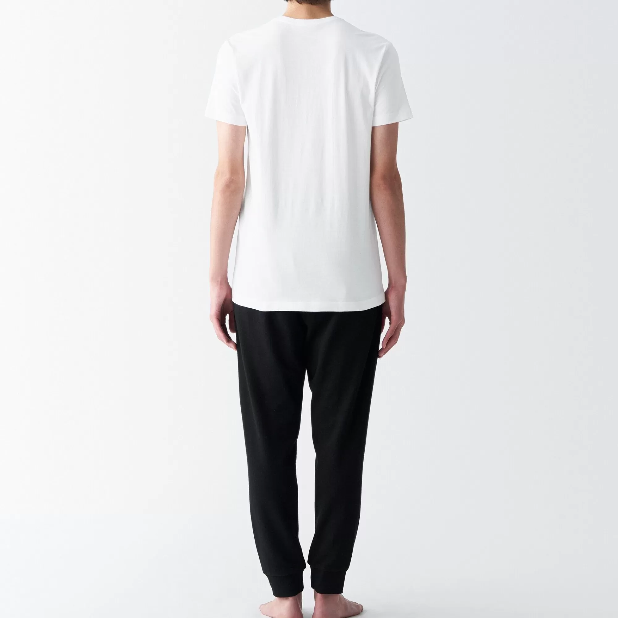 MUJI Men'S Side Seamless Jersey V Neck Short Sleeve T-Shirt White New