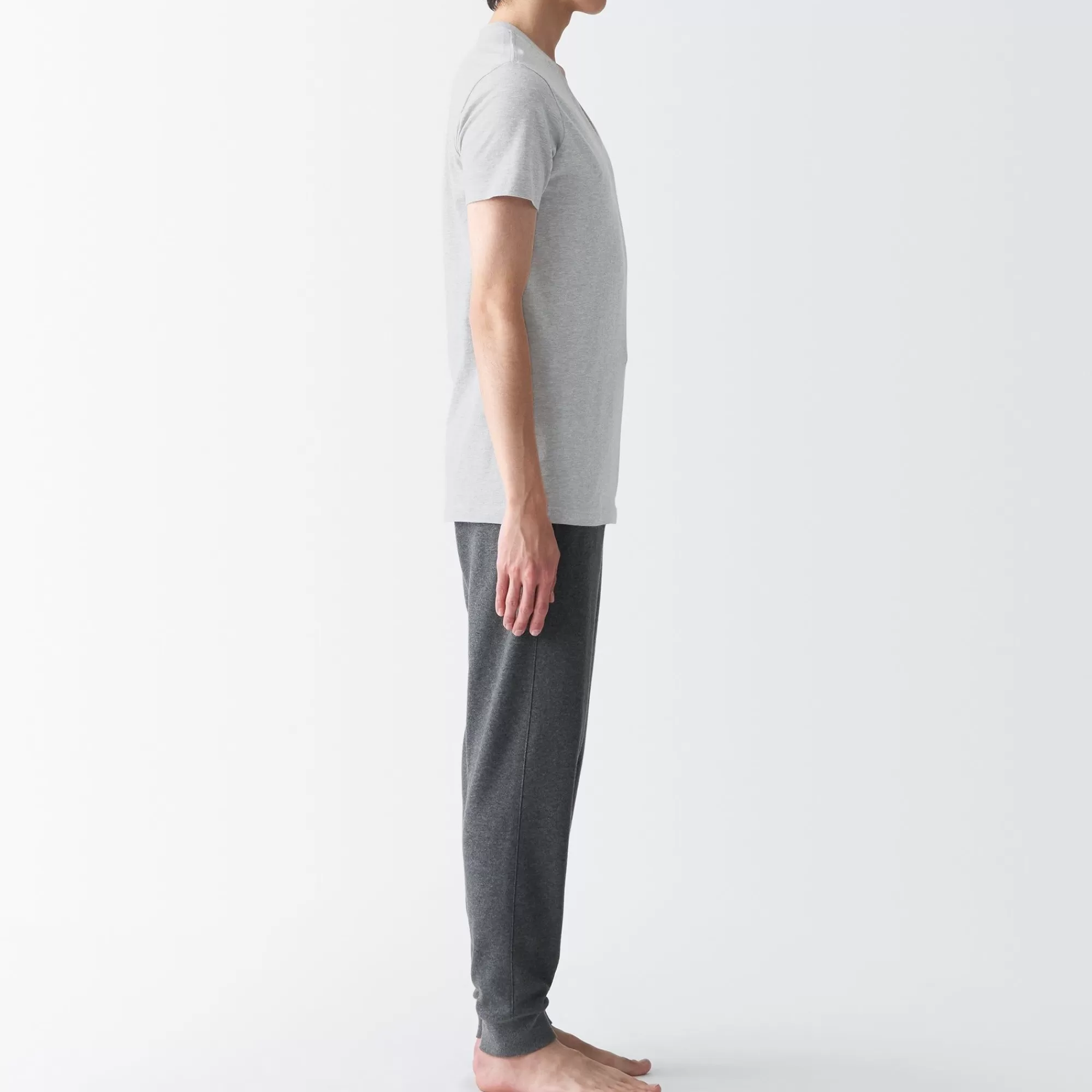 MUJI Men'S Side Seamless Jersey V Neck Short Sleeve T-Shirt Hot