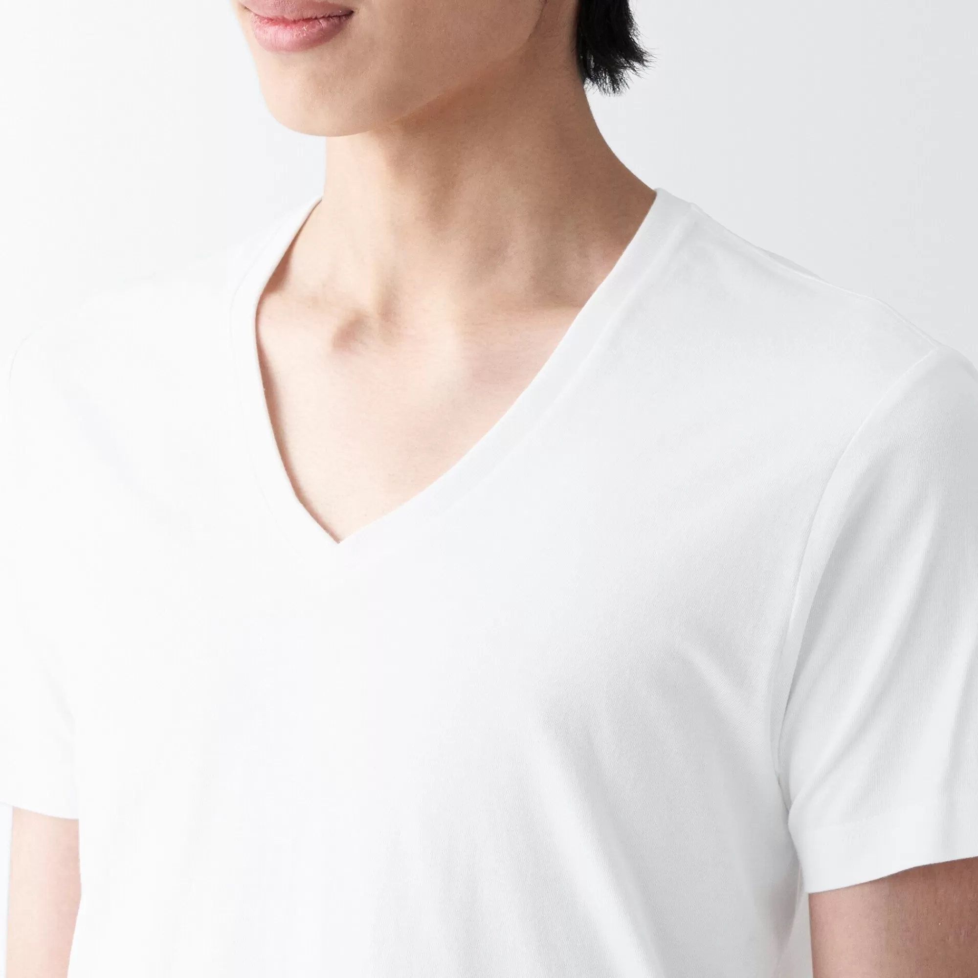 MUJI Men'S Side Seamless Jersey V Neck Short Sleeve T-Shirt White New