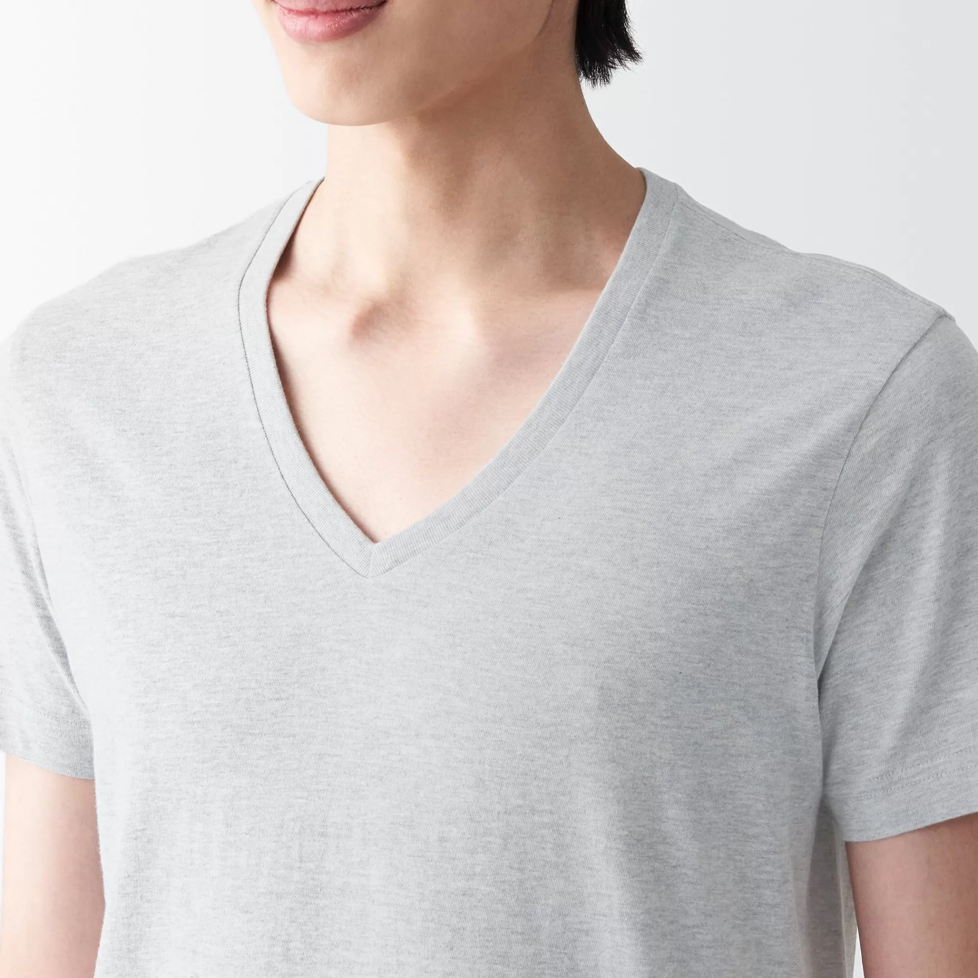 MUJI Men'S Side Seamless Jersey V Neck Short Sleeve T-Shirt Hot