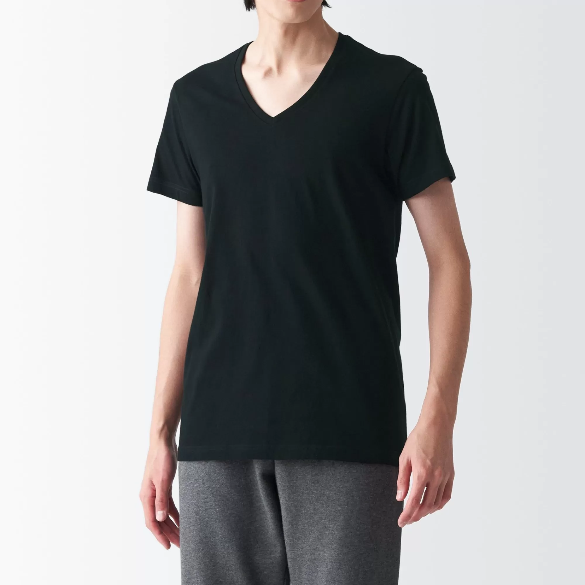MUJI Men'S Side Seamless Jersey V Neck Short Sleeve T-Shirt Hot
