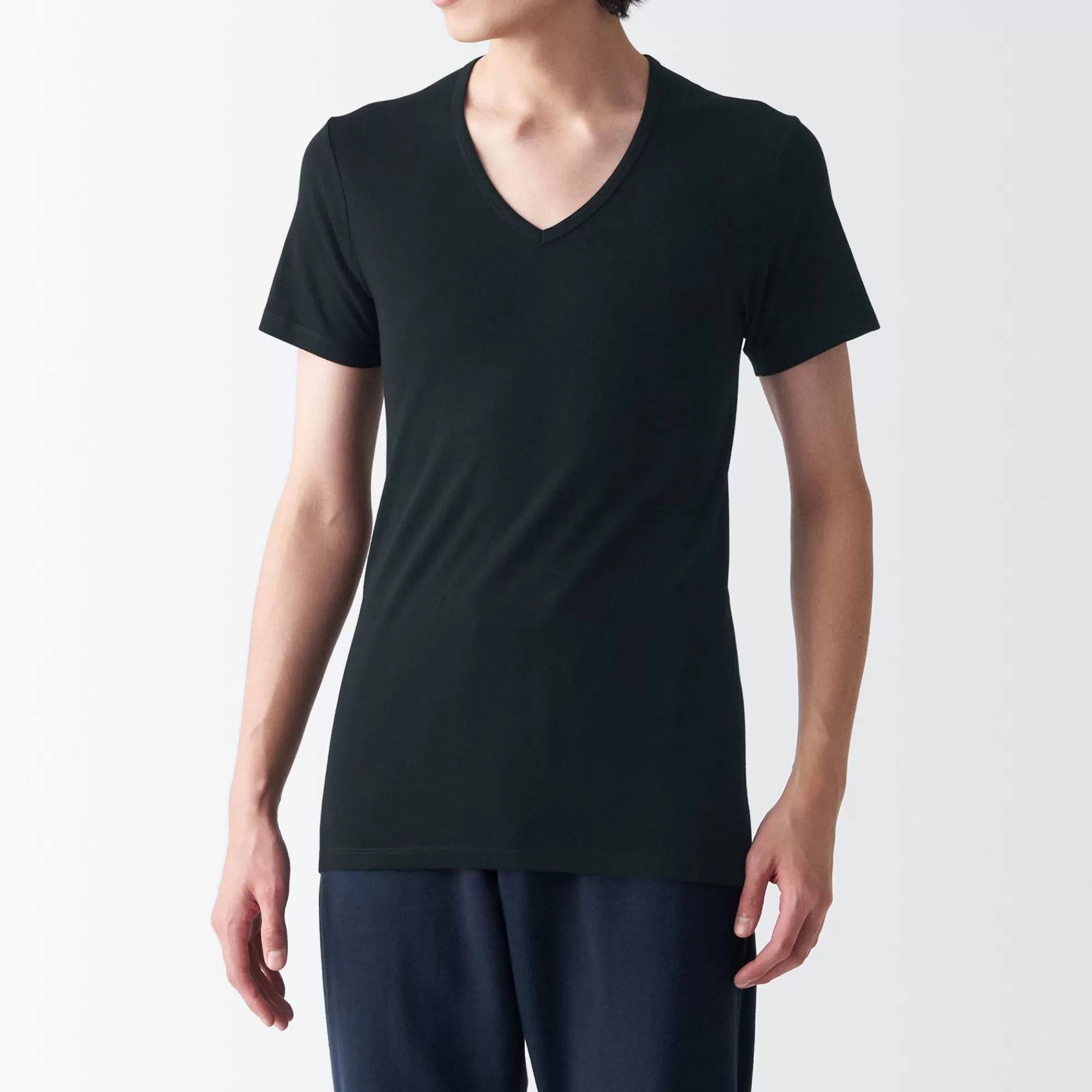 MUJI Men'S Side Seamless Ribbed V Neck Short Sleeve T-Shirt Best