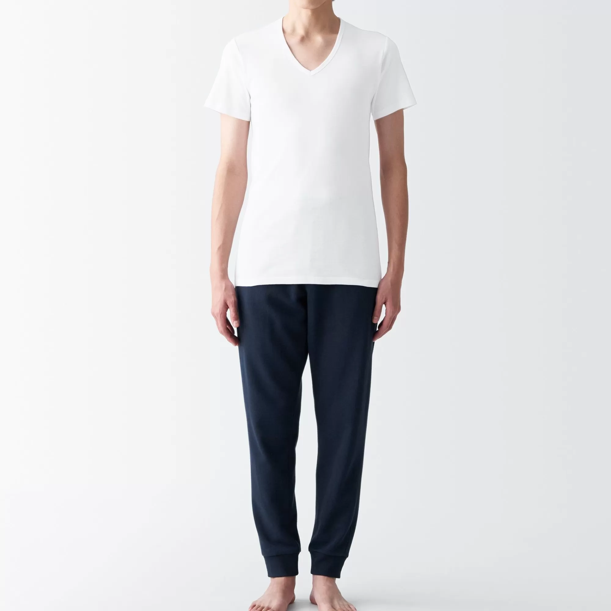 MUJI Men'S Side Seamless Ribbed V Neck Short Sleeve T-Shirt Best