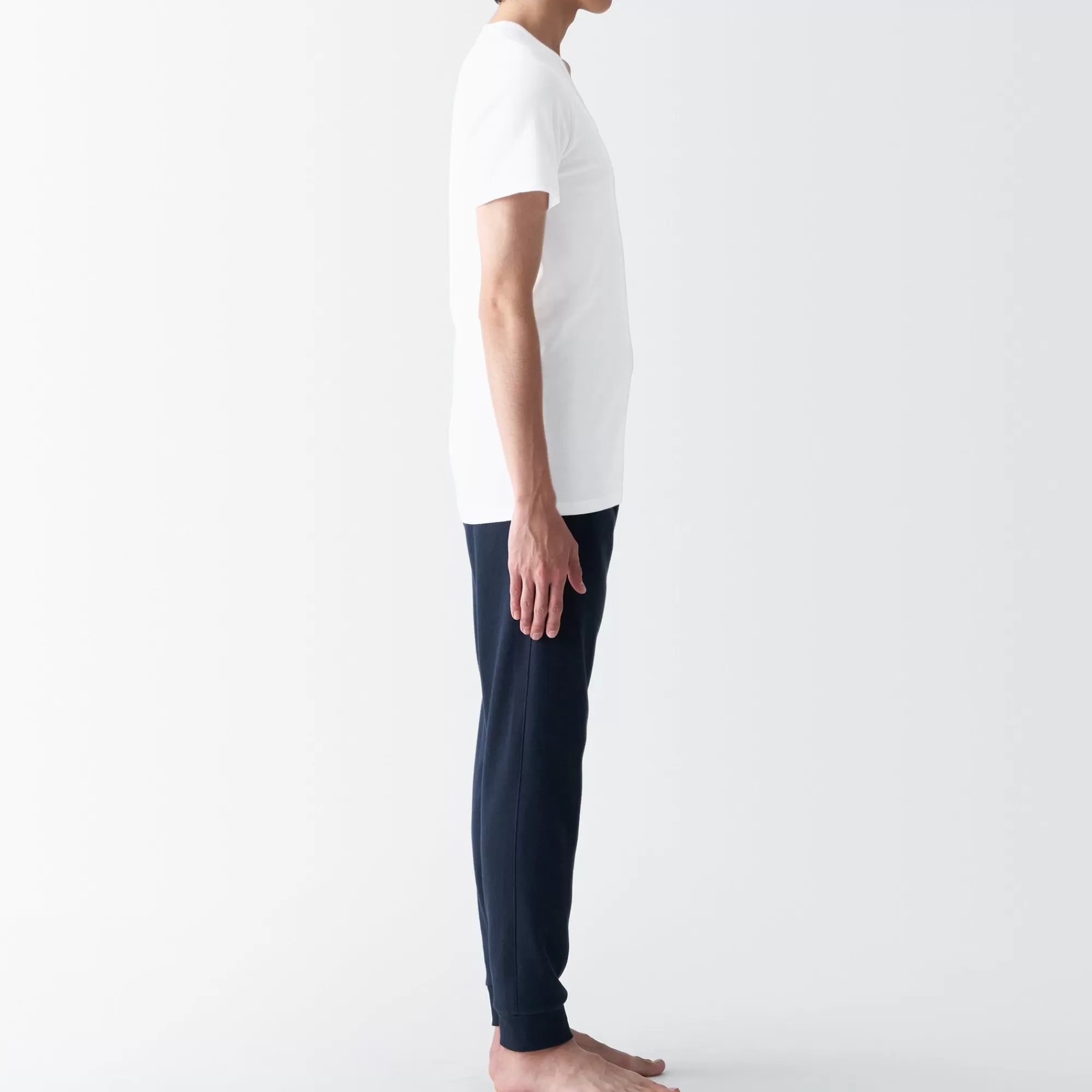 MUJI Men'S Side Seamless Ribbed V Neck Short Sleeve T-Shirt Best