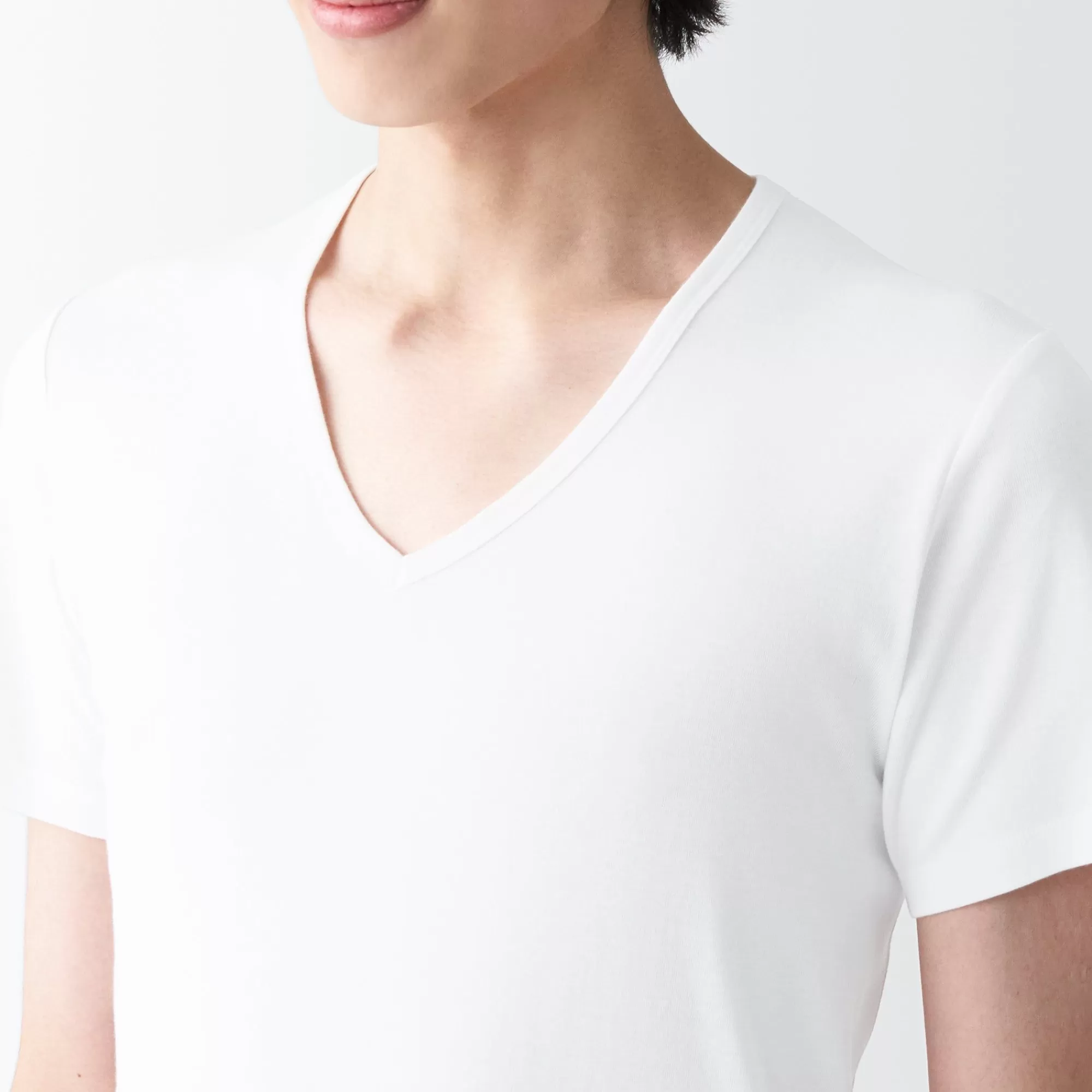 MUJI Men'S Side Seamless Ribbed V Neck Short Sleeve T-Shirt Best