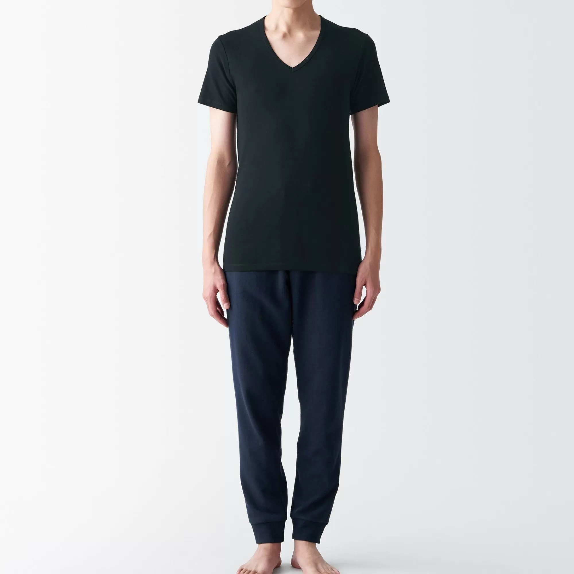 MUJI Men'S Side Seamless Ribbed V Neck Short Sleeve T-Shirt Best