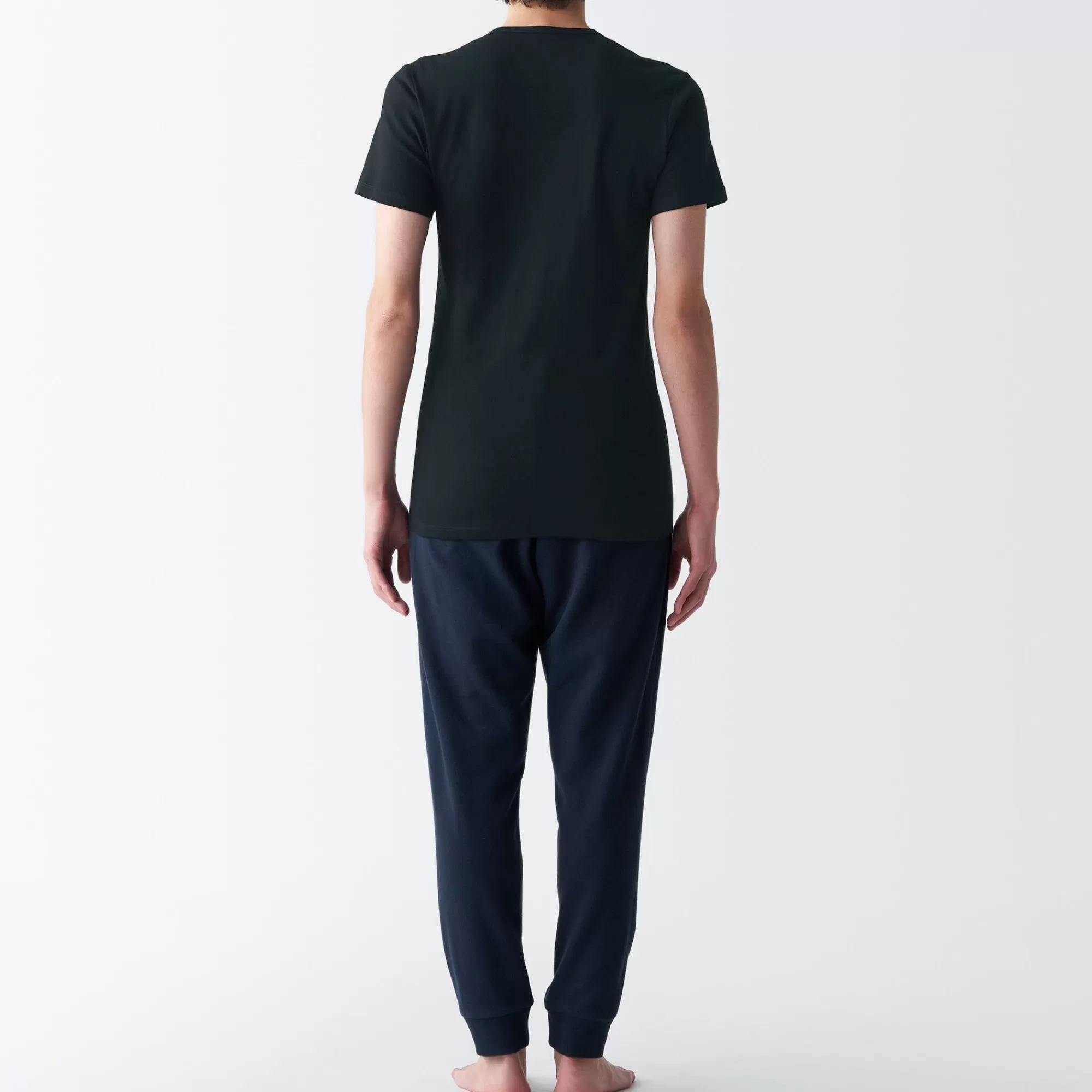 MUJI Men'S Side Seamless Ribbed V Neck Short Sleeve T-Shirt Best