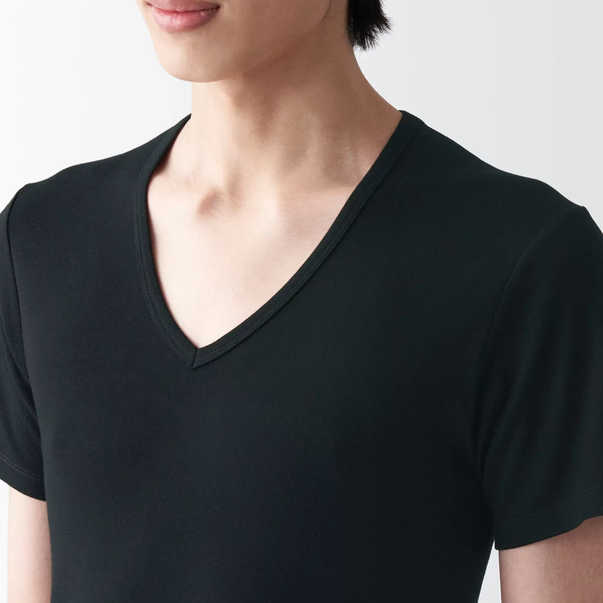 MUJI Men'S Side Seamless Ribbed V Neck Short Sleeve T-Shirt Best