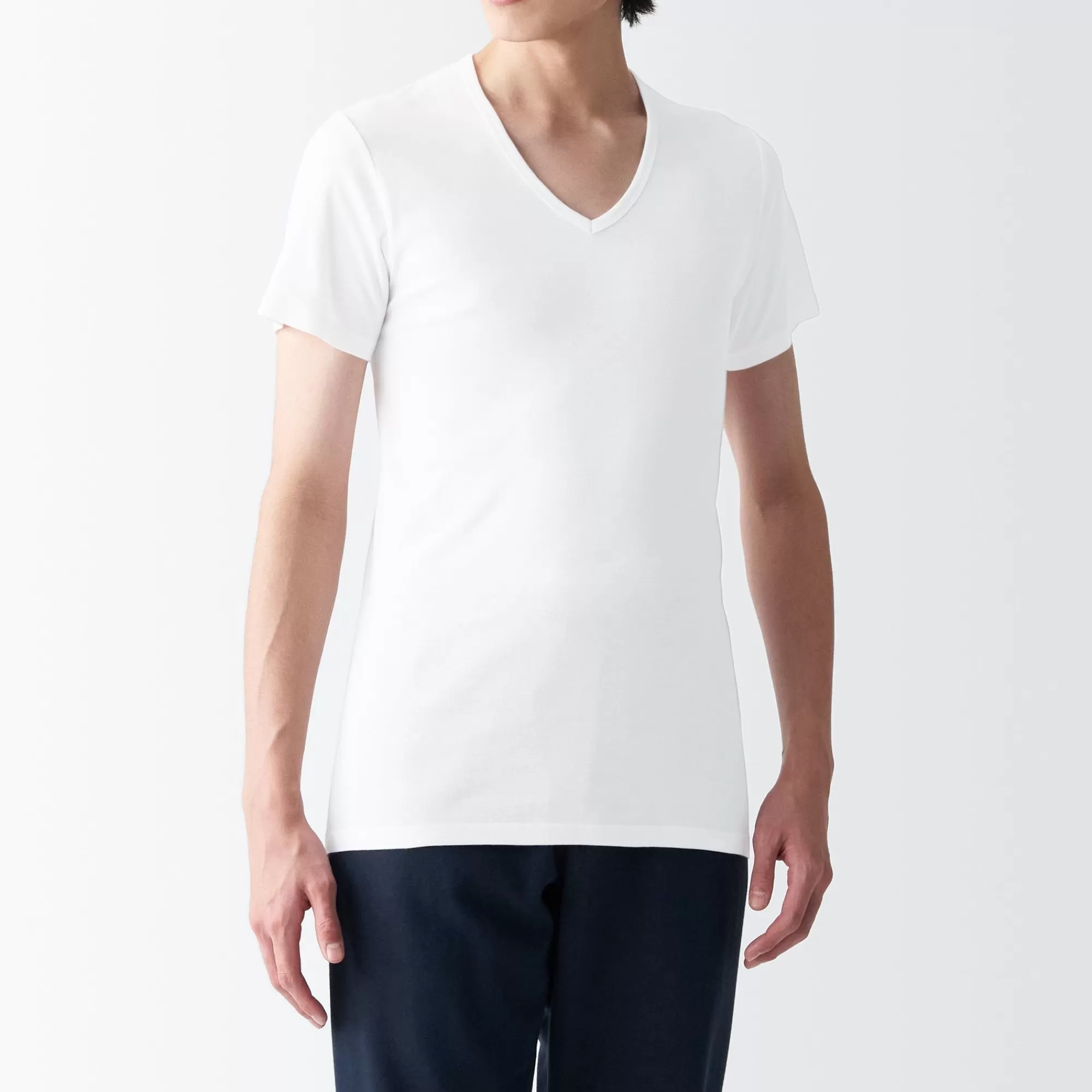 MUJI Men'S Side Seamless Ribbed V Neck Short Sleeve T-Shirt Best