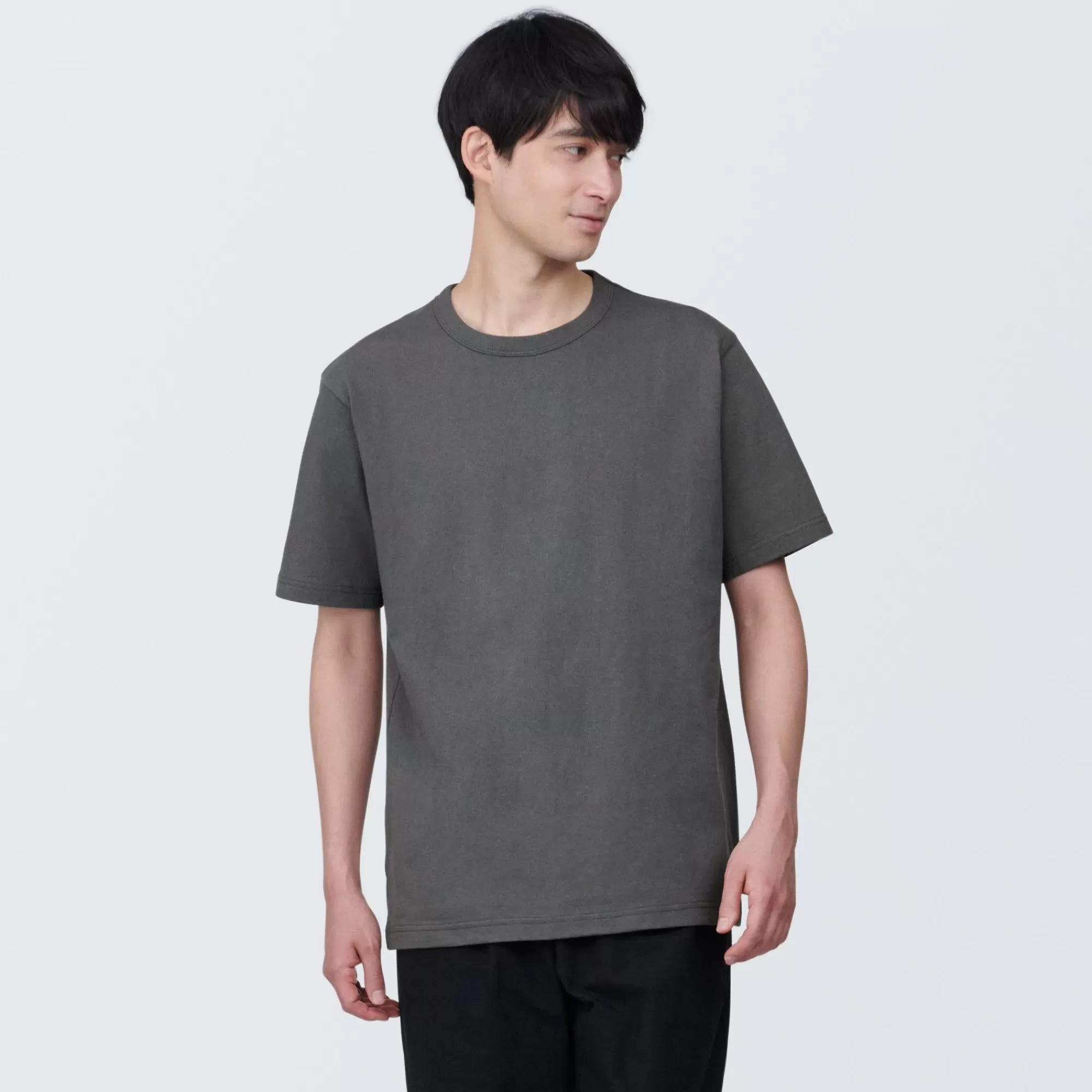 MUJI Men'S Washed Heavy Weight Crew Neck Short Sleeve T-Shirt Clearance