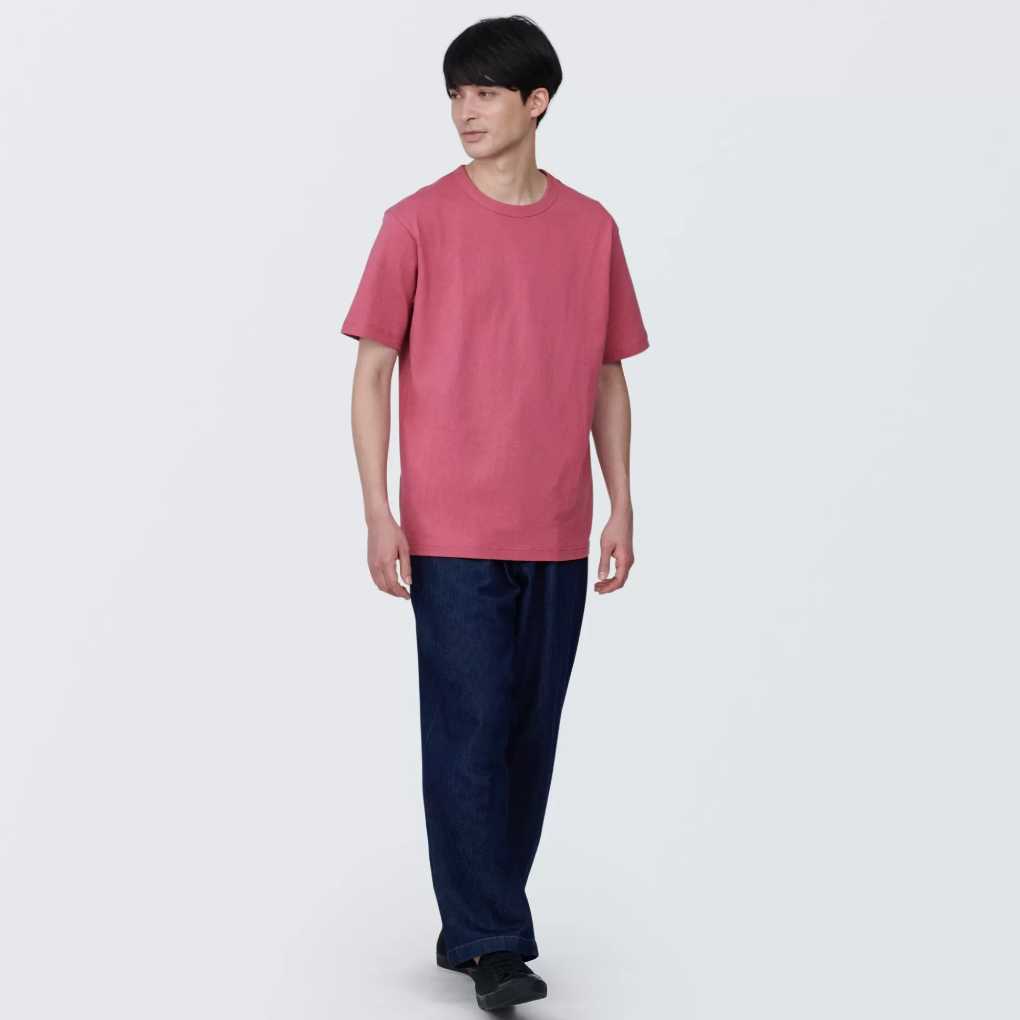 MUJI Men'S Washed Heavy Weight Crew Neck Short Sleeve T-Shirt Clearance