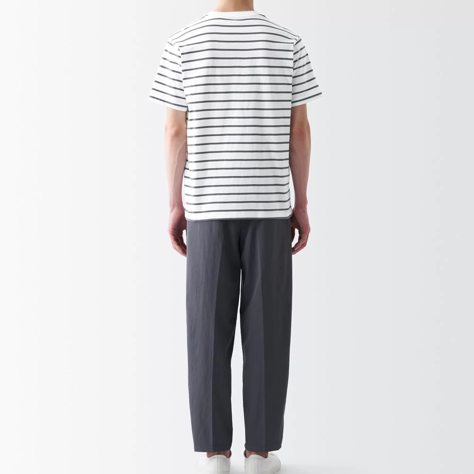MUJI Men'S Washed Jersey Crew Neck Short Sleeve Stripe T-Shirt Cheap