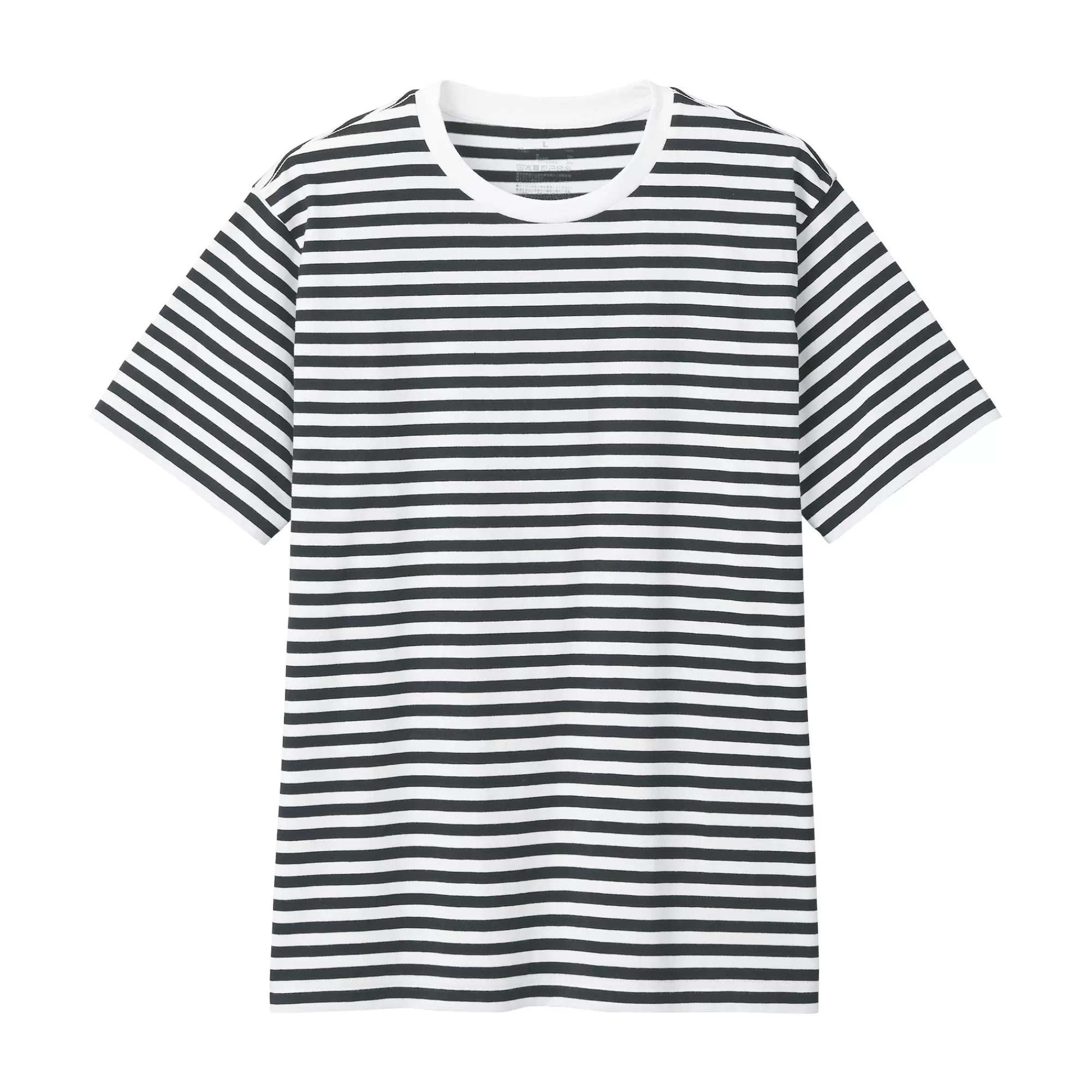 MUJI Men'S Washed Jersey Crew Neck Short Sleeve Stripe T-Shirt Cheap