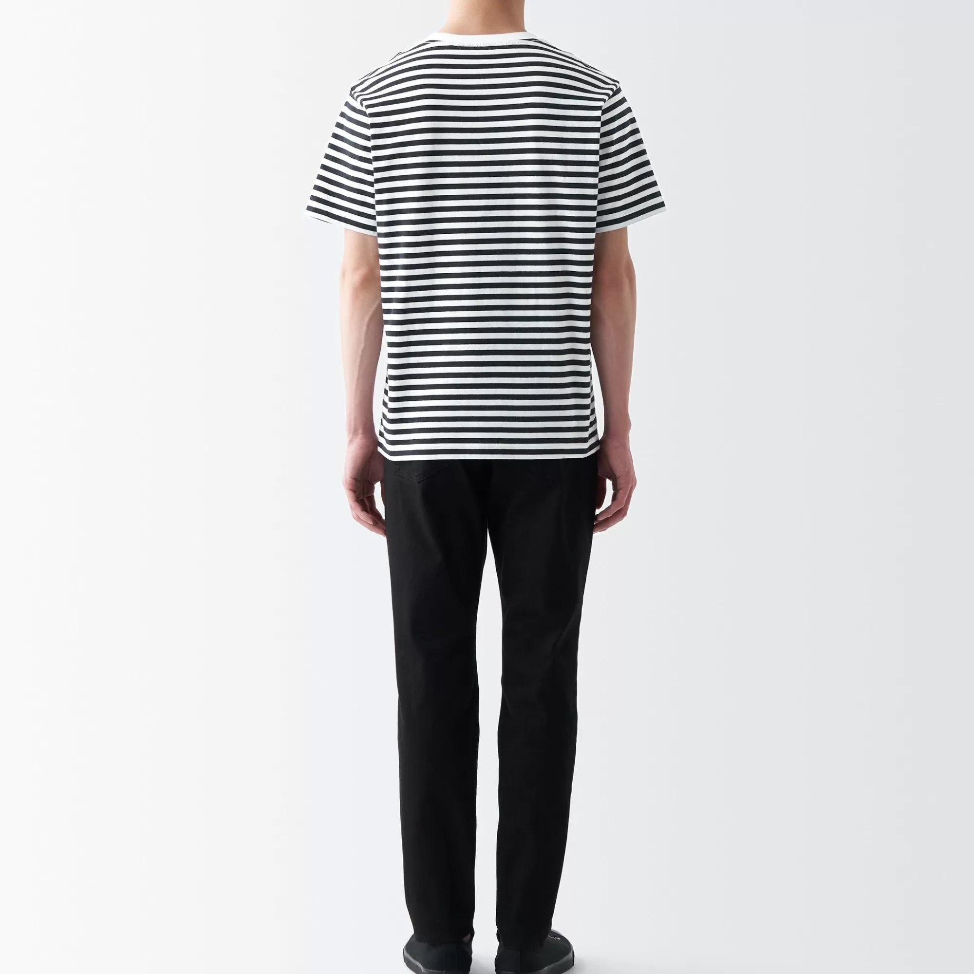 MUJI Men'S Washed Jersey Crew Neck Short Sleeve Stripe T-Shirt Cheap