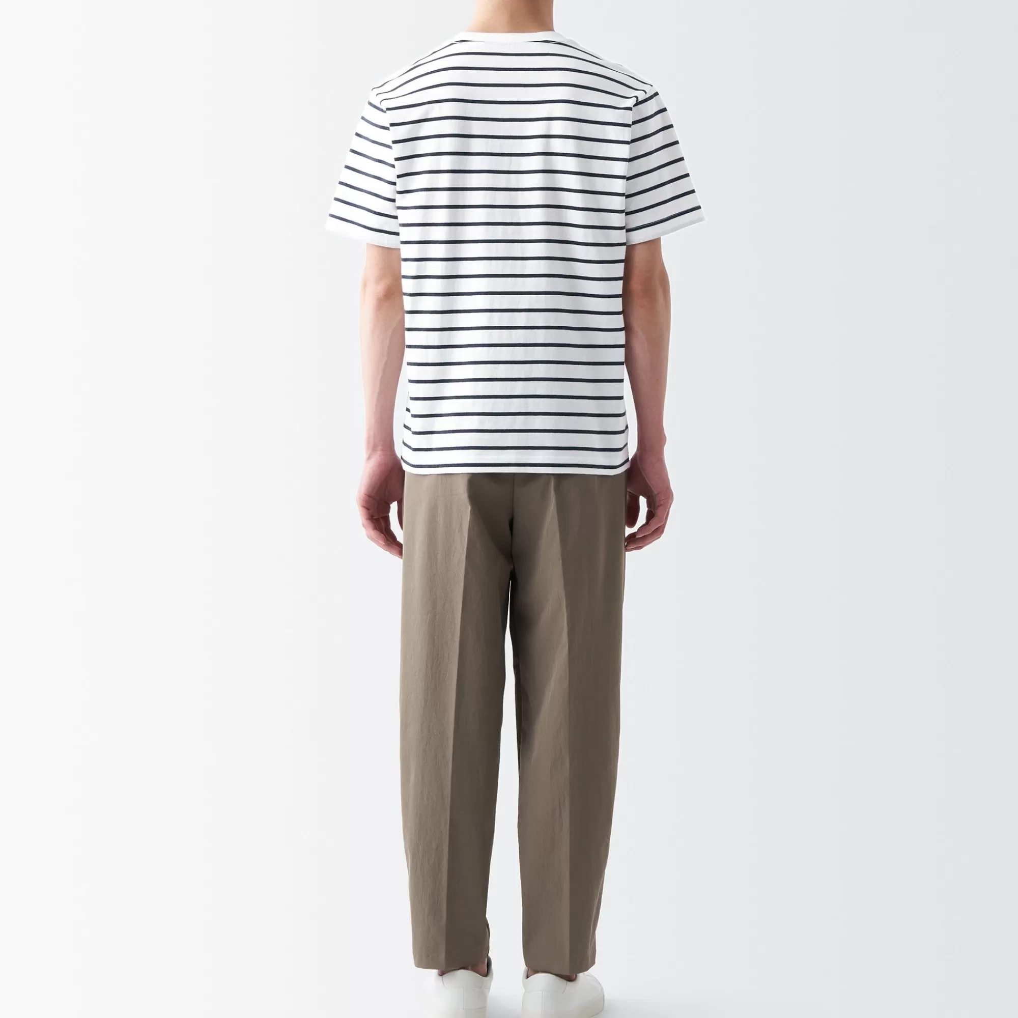 MUJI Men'S Washed Jersey Crew Neck Short Sleeve Stripe T-Shirt Cheap