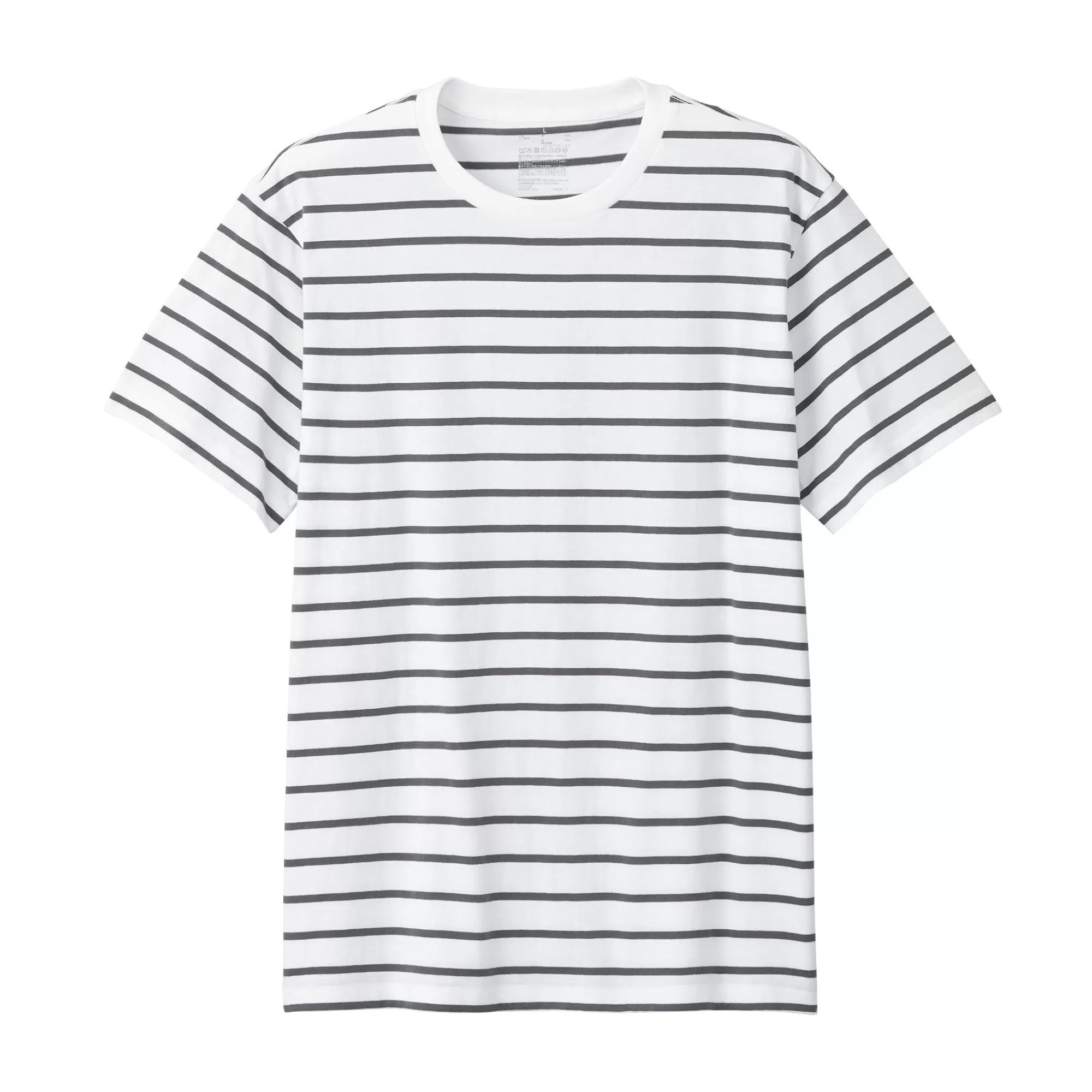 MUJI Men'S Washed Jersey Crew Neck Short Sleeve Stripe T-Shirt Cheap