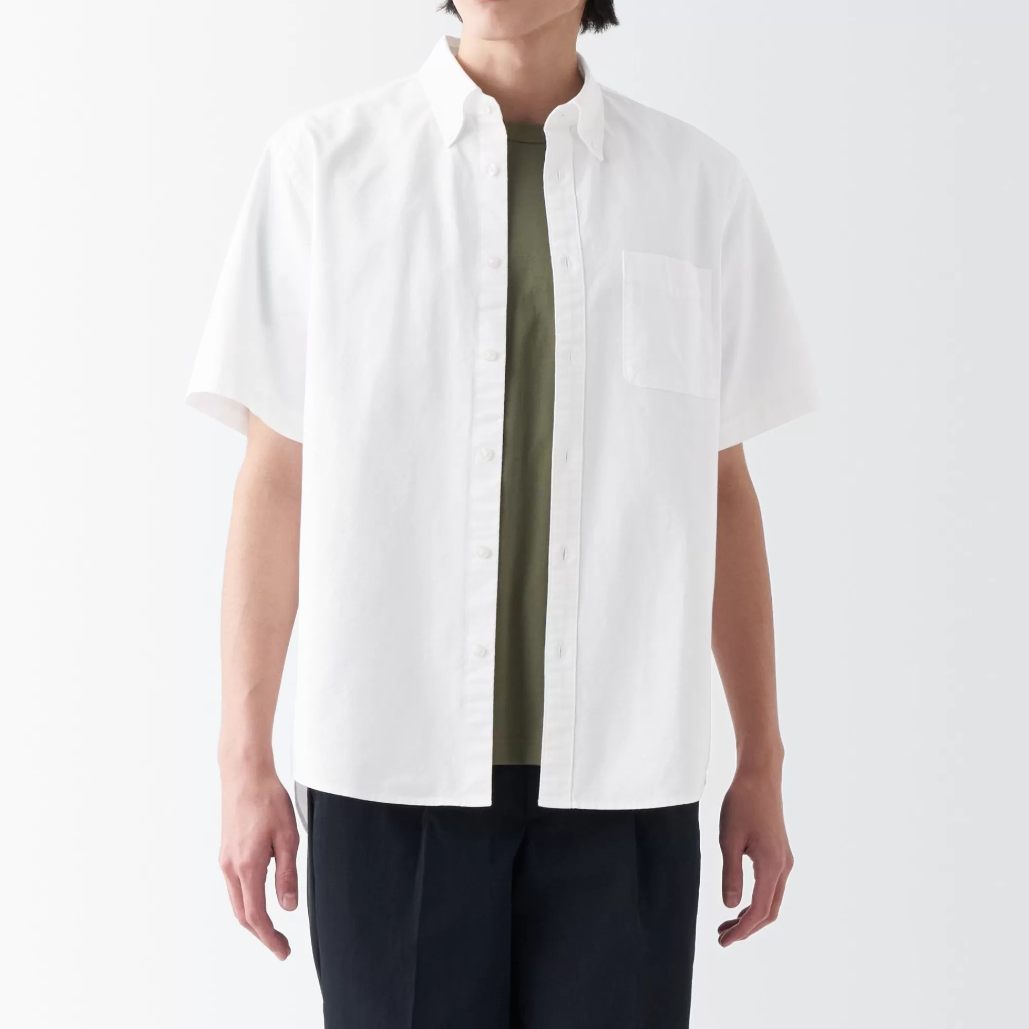 MUJI Men'S Washed Oxford Button Down Short Sleeve Shirt Clearance