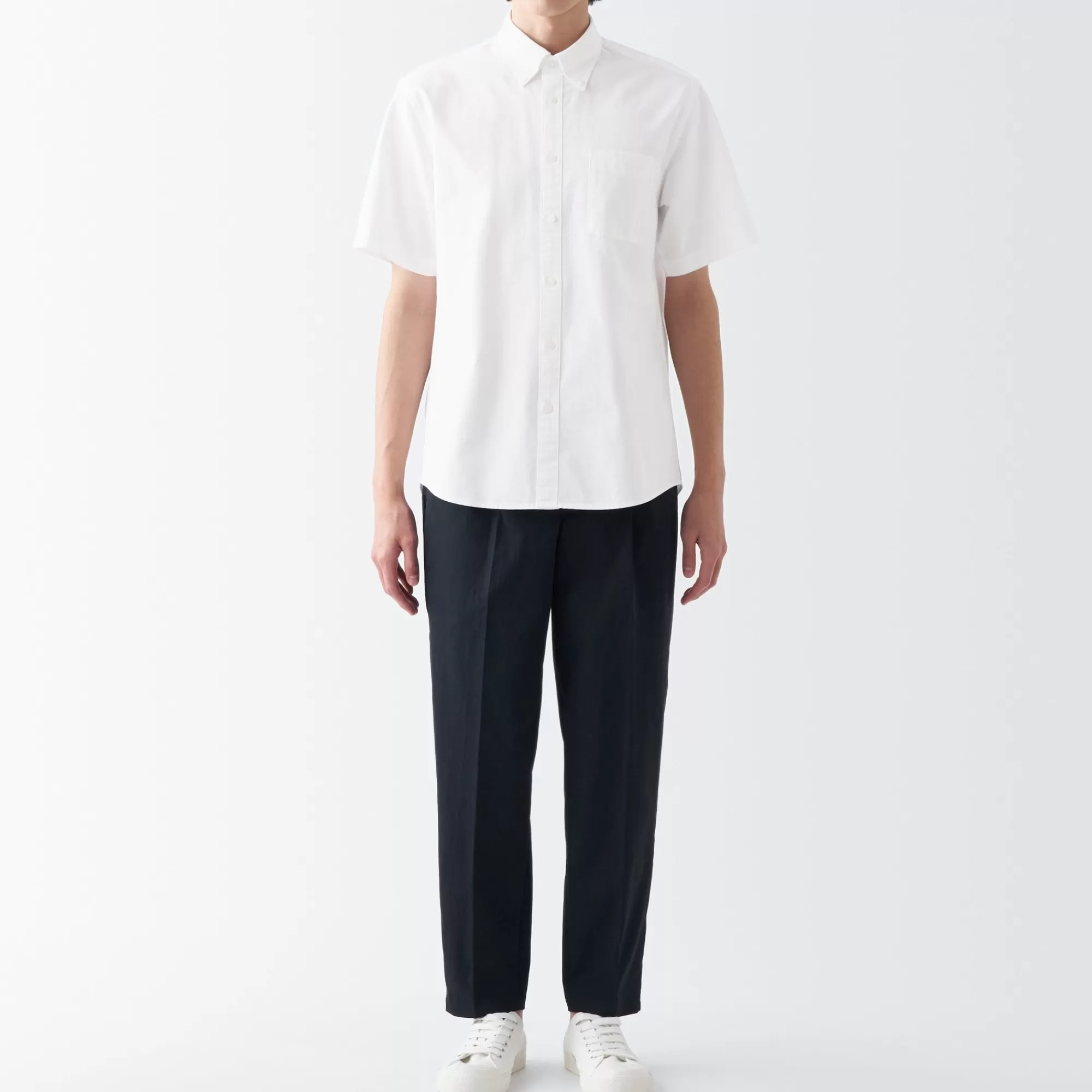 MUJI Men'S Washed Oxford Button Down Short Sleeve Shirt Clearance