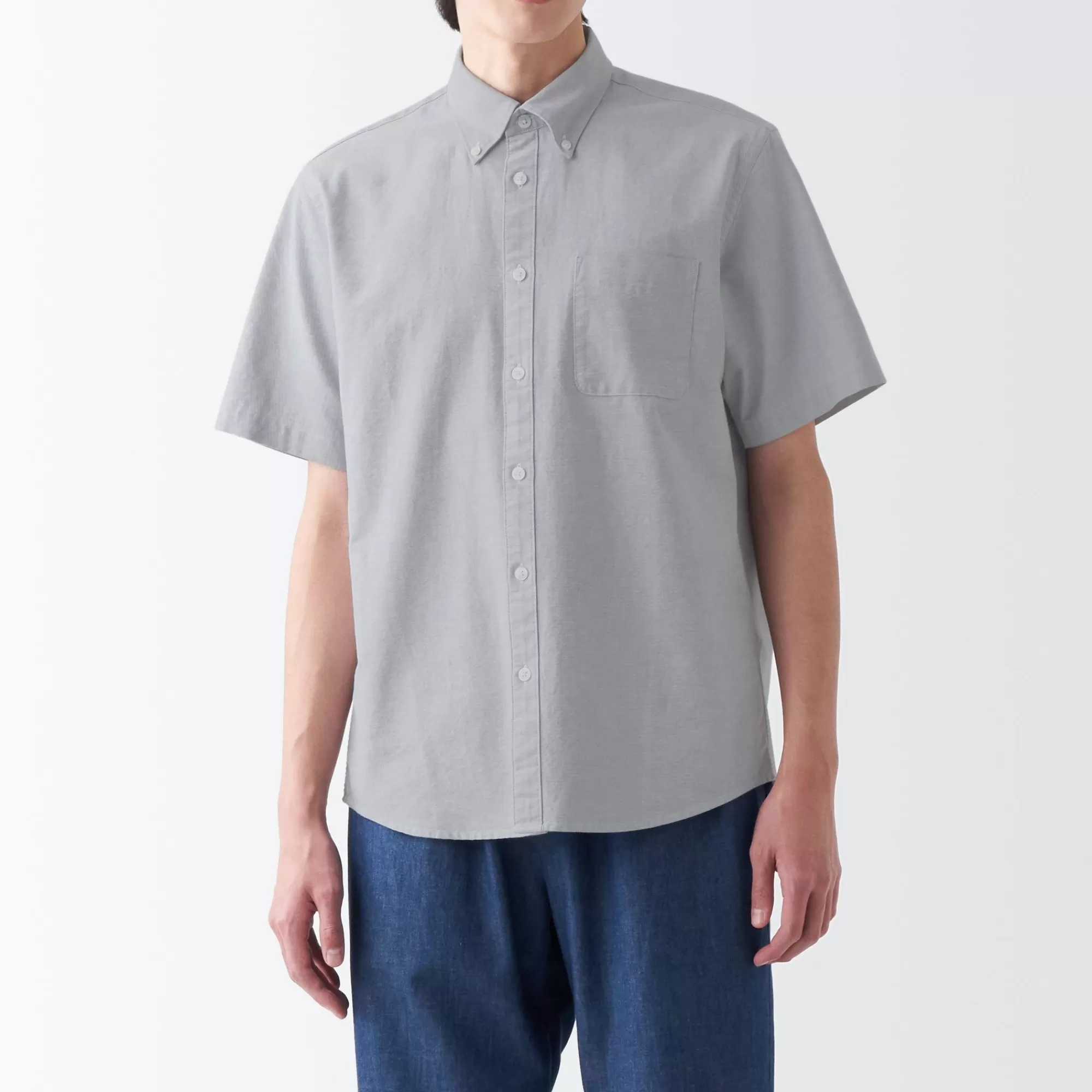 MUJI Men'S Washed Oxford Button Down Short Sleeve Shirt Clearance