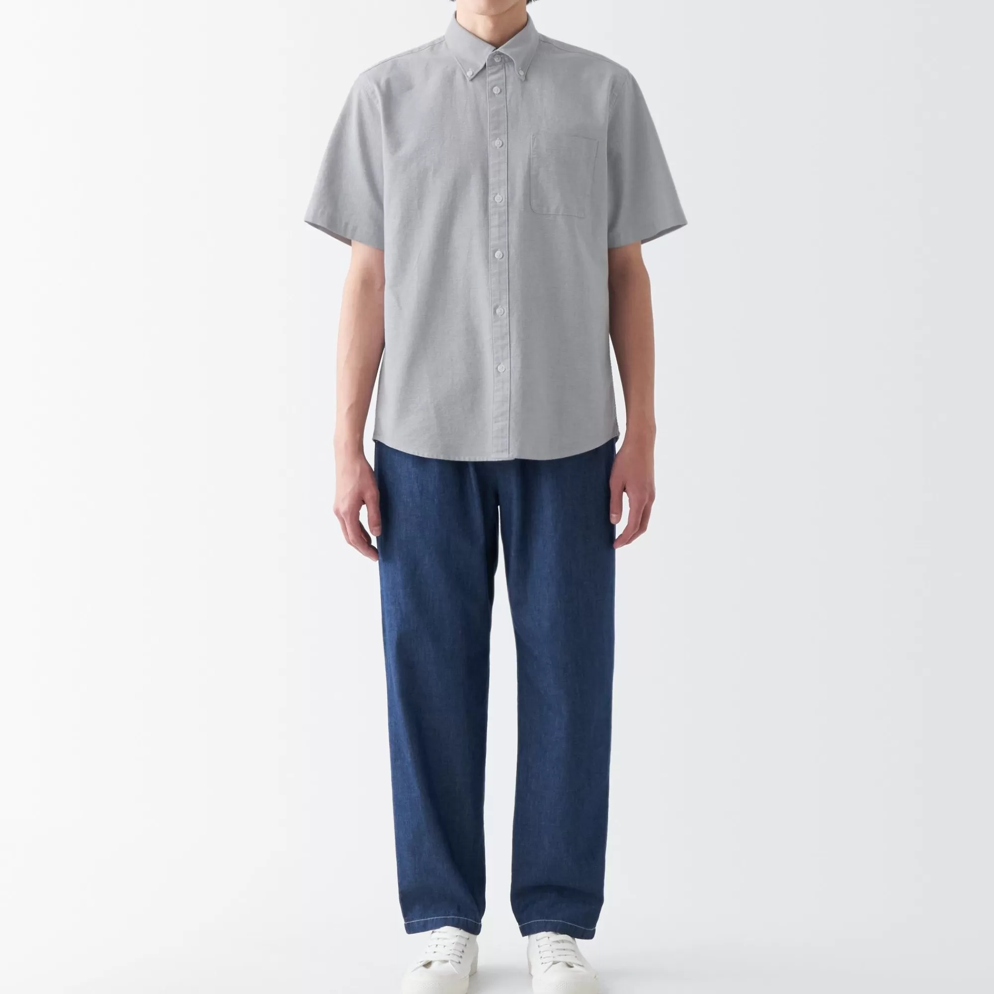 MUJI Men'S Washed Oxford Button Down Short Sleeve Shirt Clearance