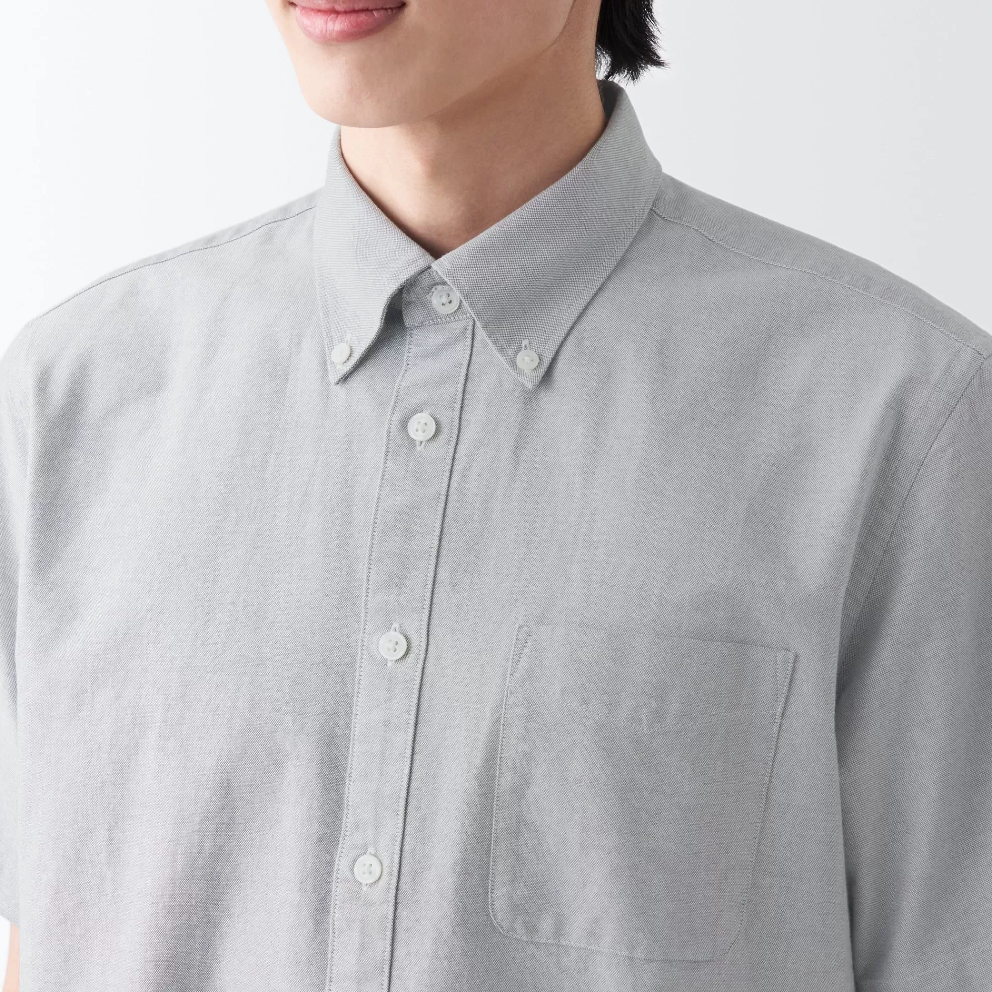 MUJI Men'S Washed Oxford Button Down Short Sleeve Shirt Clearance