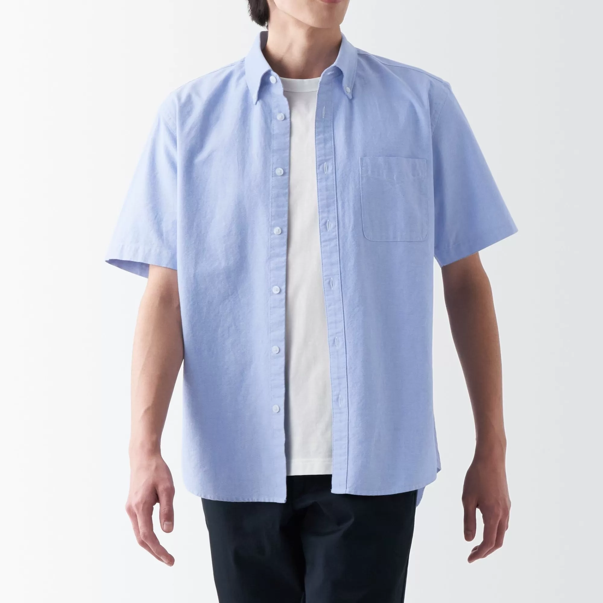 MUJI Men'S Washed Oxford Button Down Short Sleeve Shirt Clearance