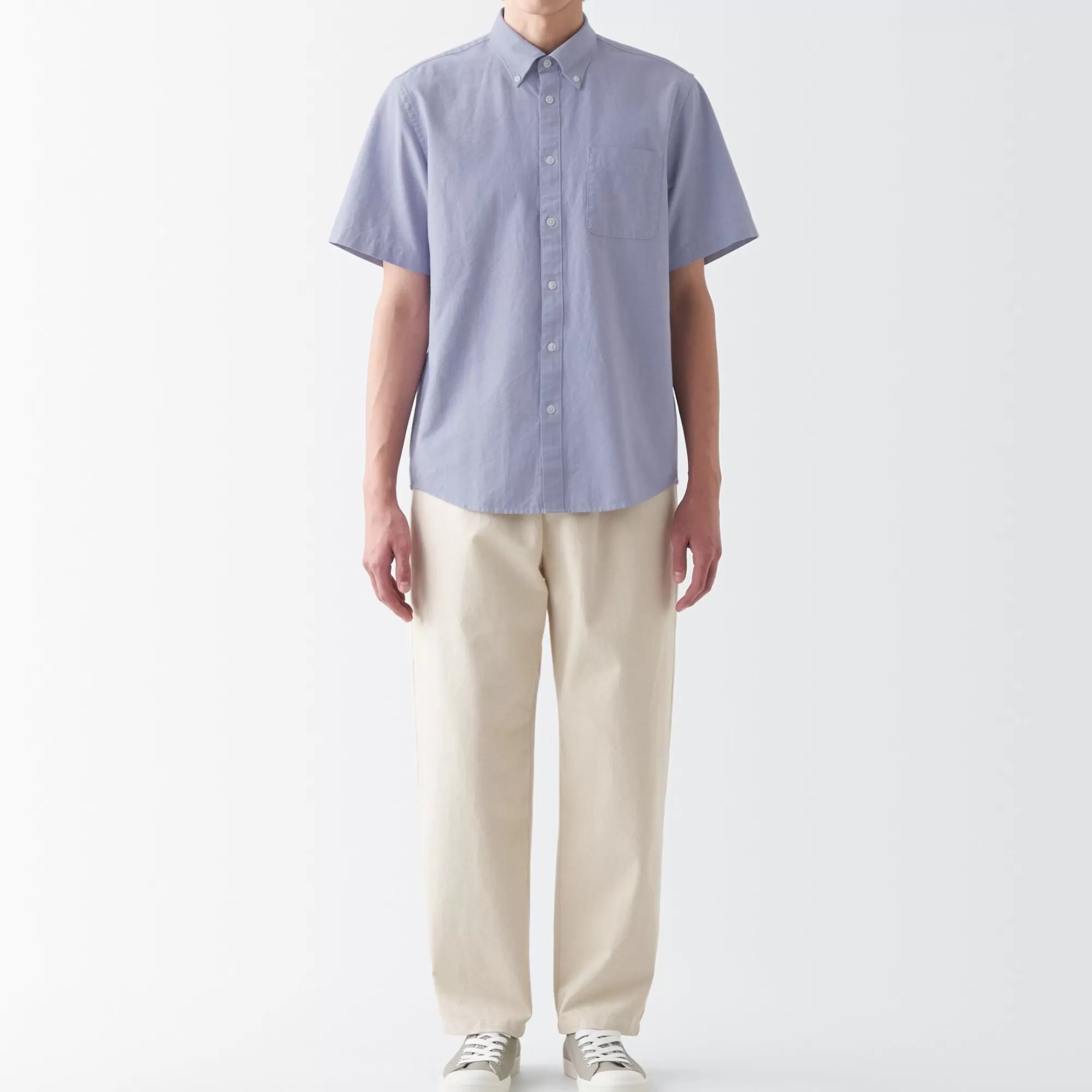 MUJI Men'S Washed Oxford Button Down Short Sleeve Shirt Clearance