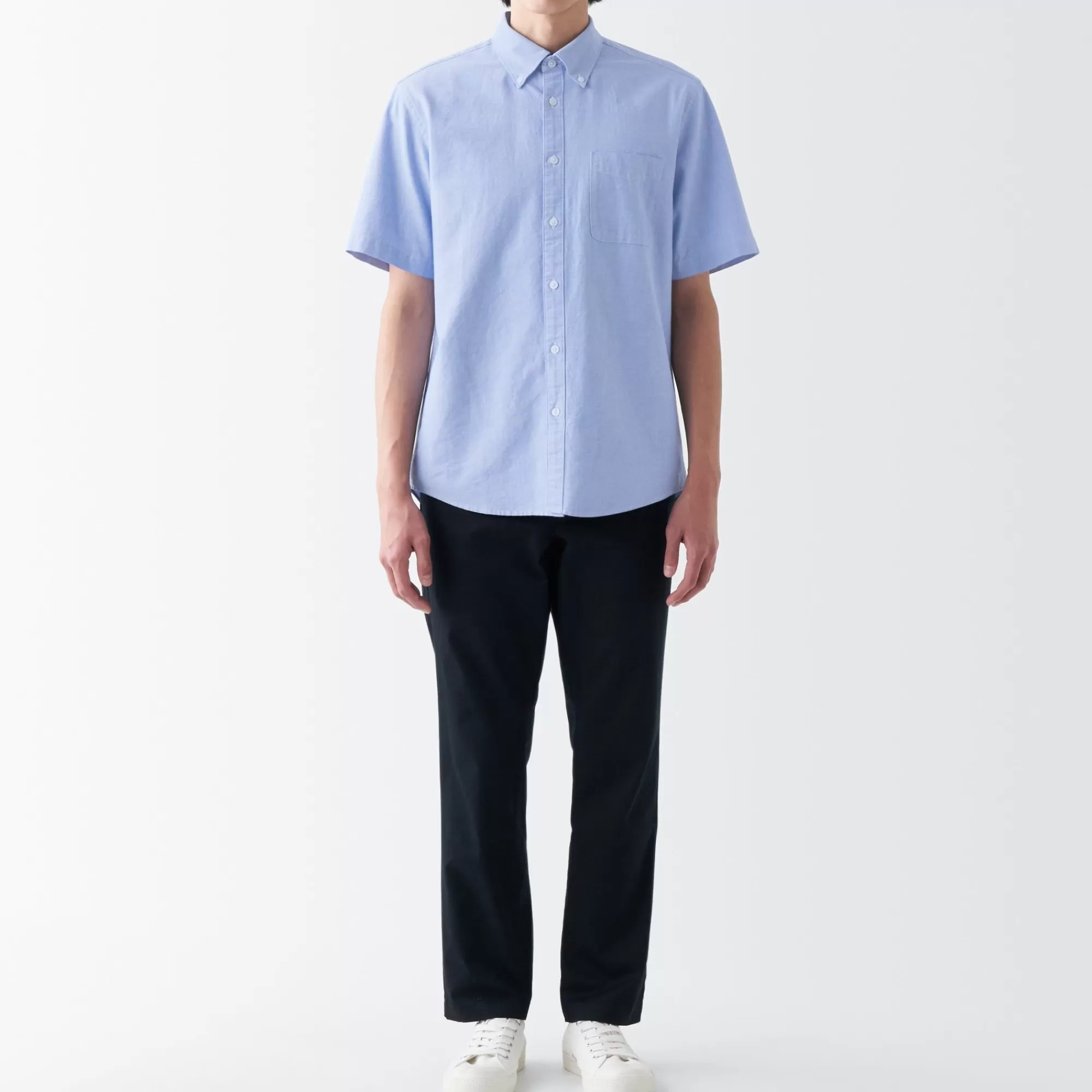 MUJI Men'S Washed Oxford Button Down Short Sleeve Shirt Clearance