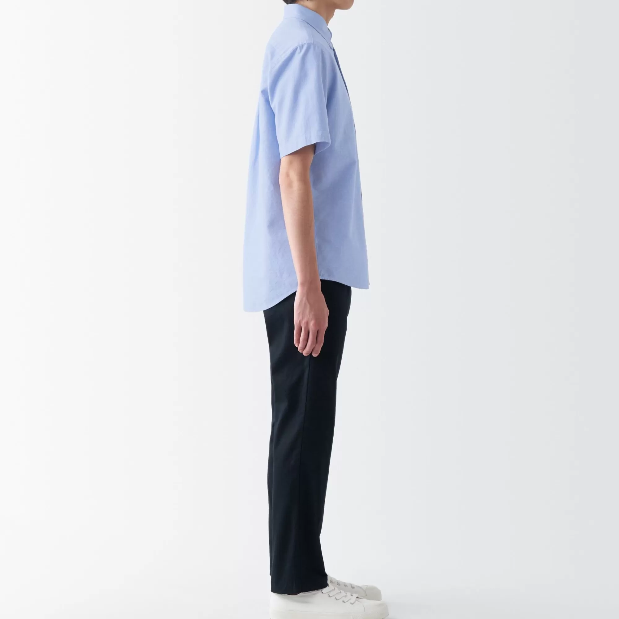 MUJI Men'S Washed Oxford Button Down Short Sleeve Shirt Clearance
