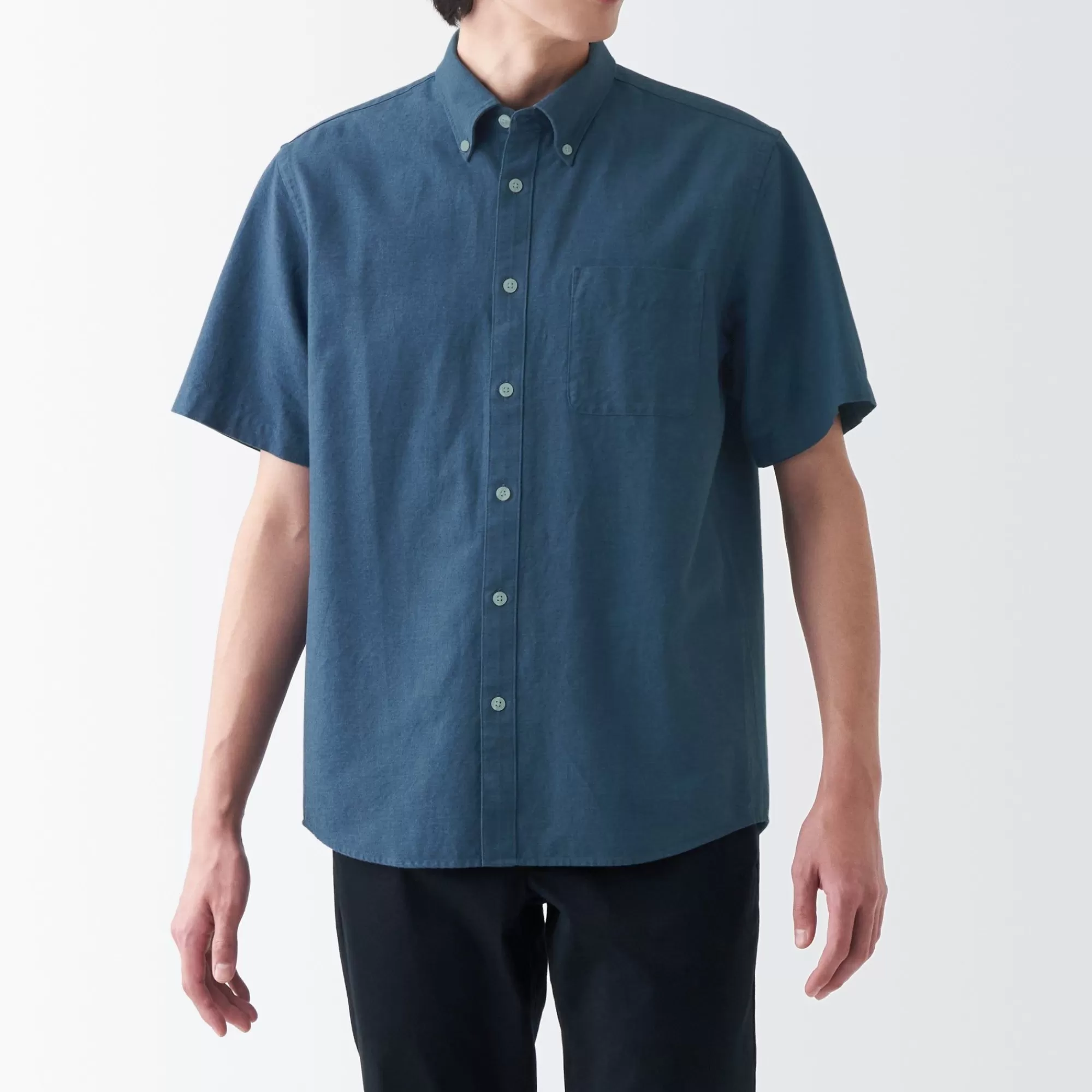 MUJI Men'S Washed Oxford Button Down Short Sleeve Shirt Clearance
