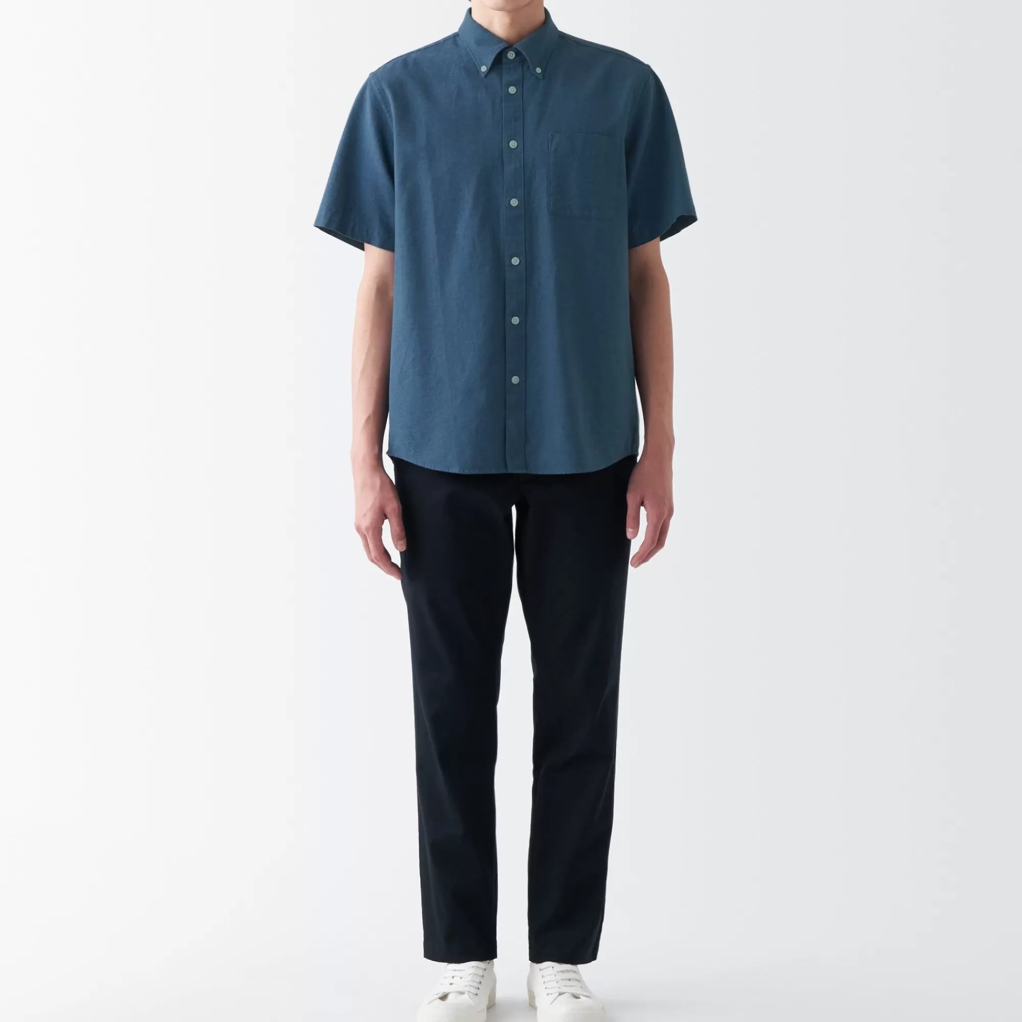 MUJI Men'S Washed Oxford Button Down Short Sleeve Shirt Clearance