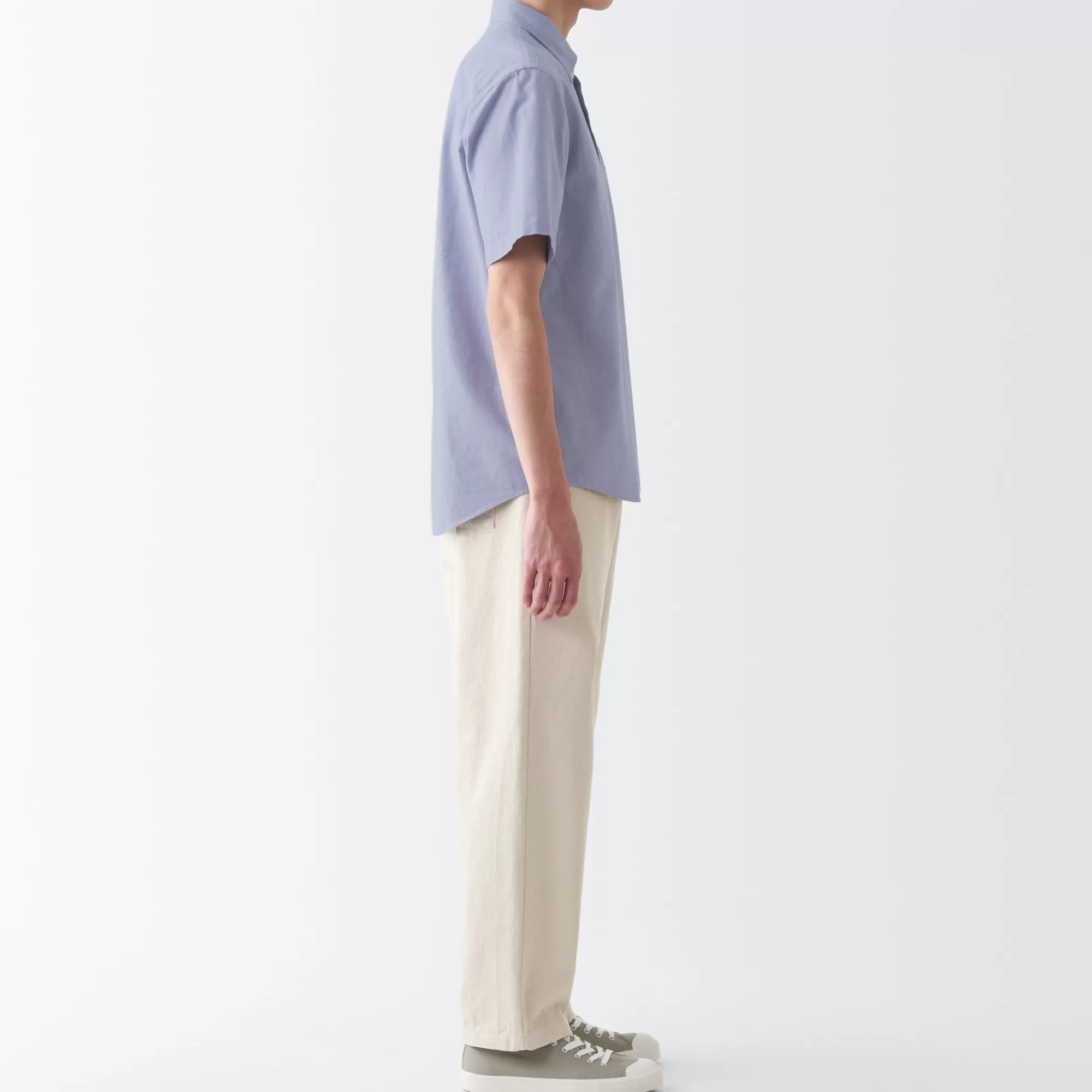 MUJI Men'S Washed Oxford Button Down Short Sleeve Shirt Clearance