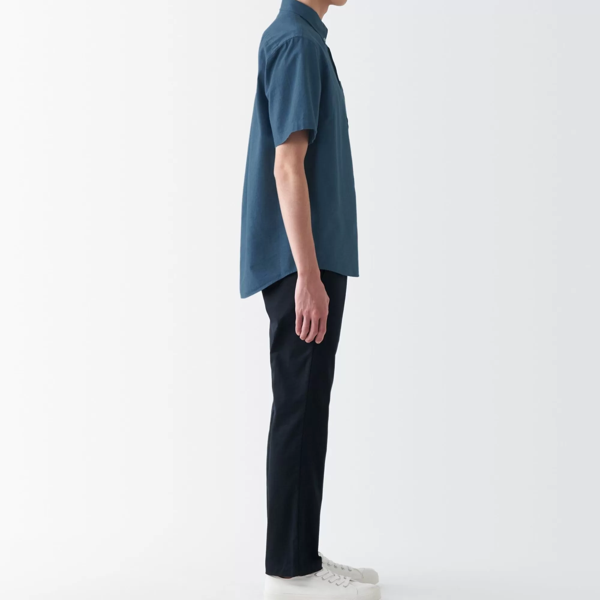MUJI Men'S Washed Oxford Button Down Short Sleeve Shirt Clearance