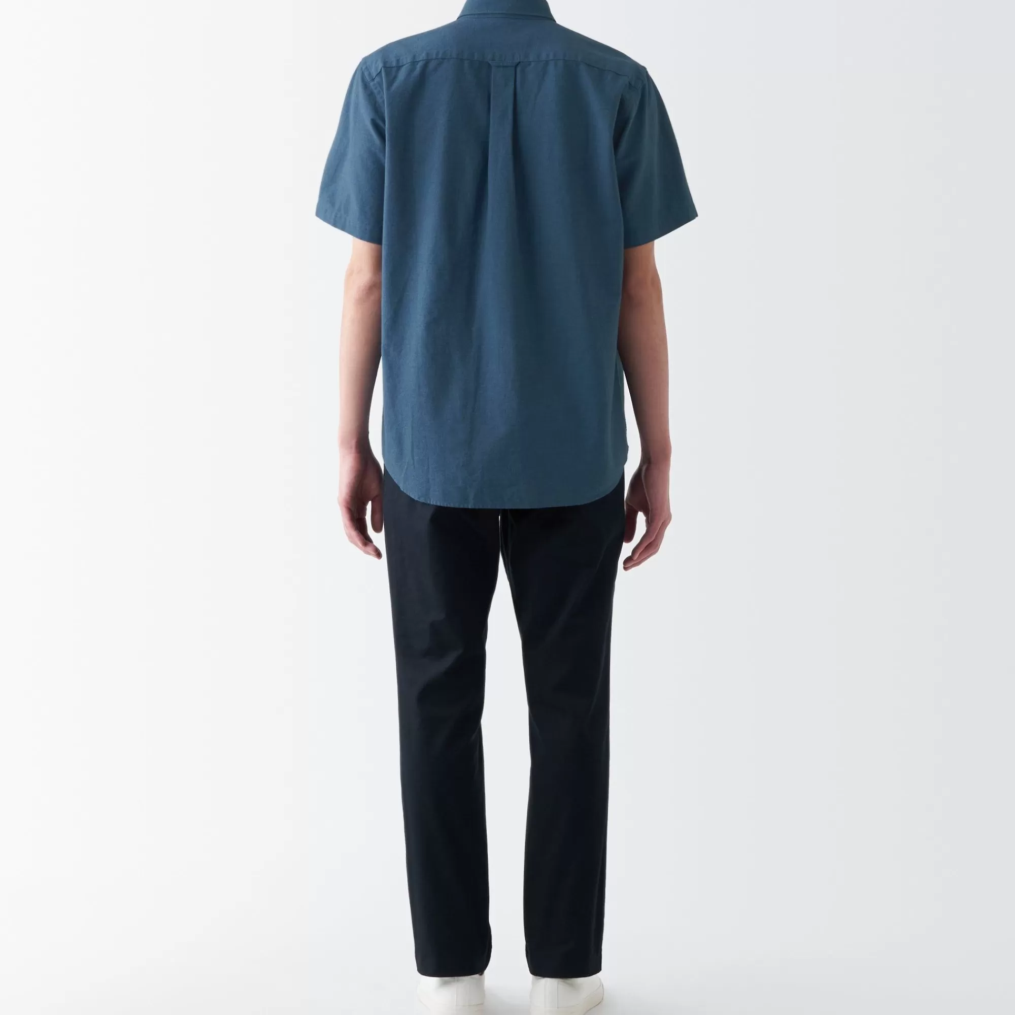 MUJI Men'S Washed Oxford Button Down Short Sleeve Shirt Clearance