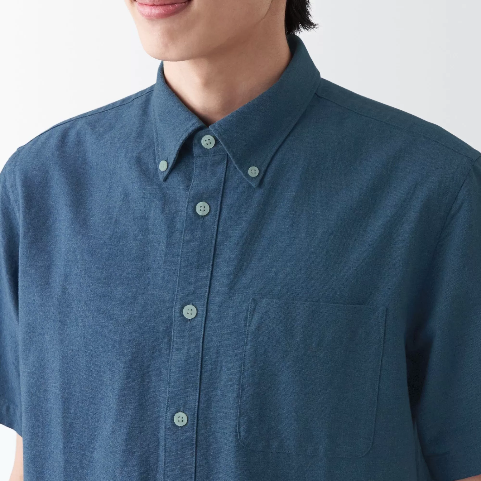 MUJI Men'S Washed Oxford Button Down Short Sleeve Shirt Clearance