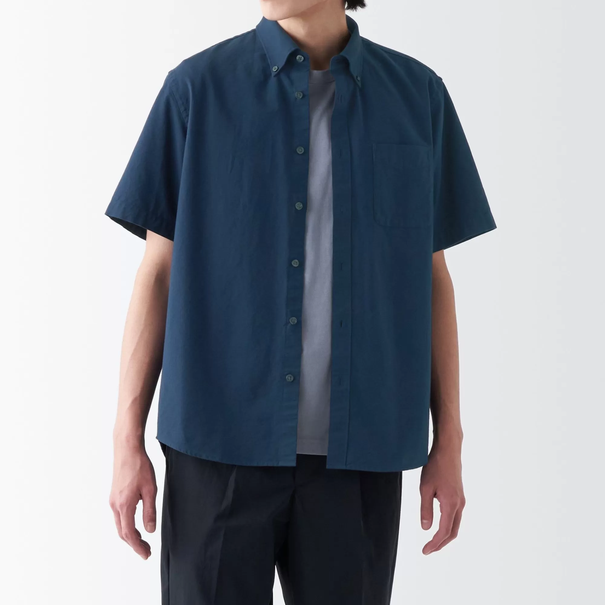 MUJI Men'S Washed Oxford Button Down Short Sleeve Shirt Clearance